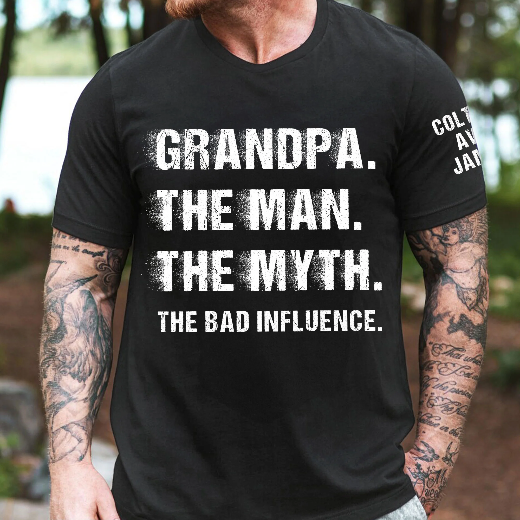 Grandpa The Man The Myth The Bad Influence Custom With Grandkids' Names - Personalized Shirt - Image 4