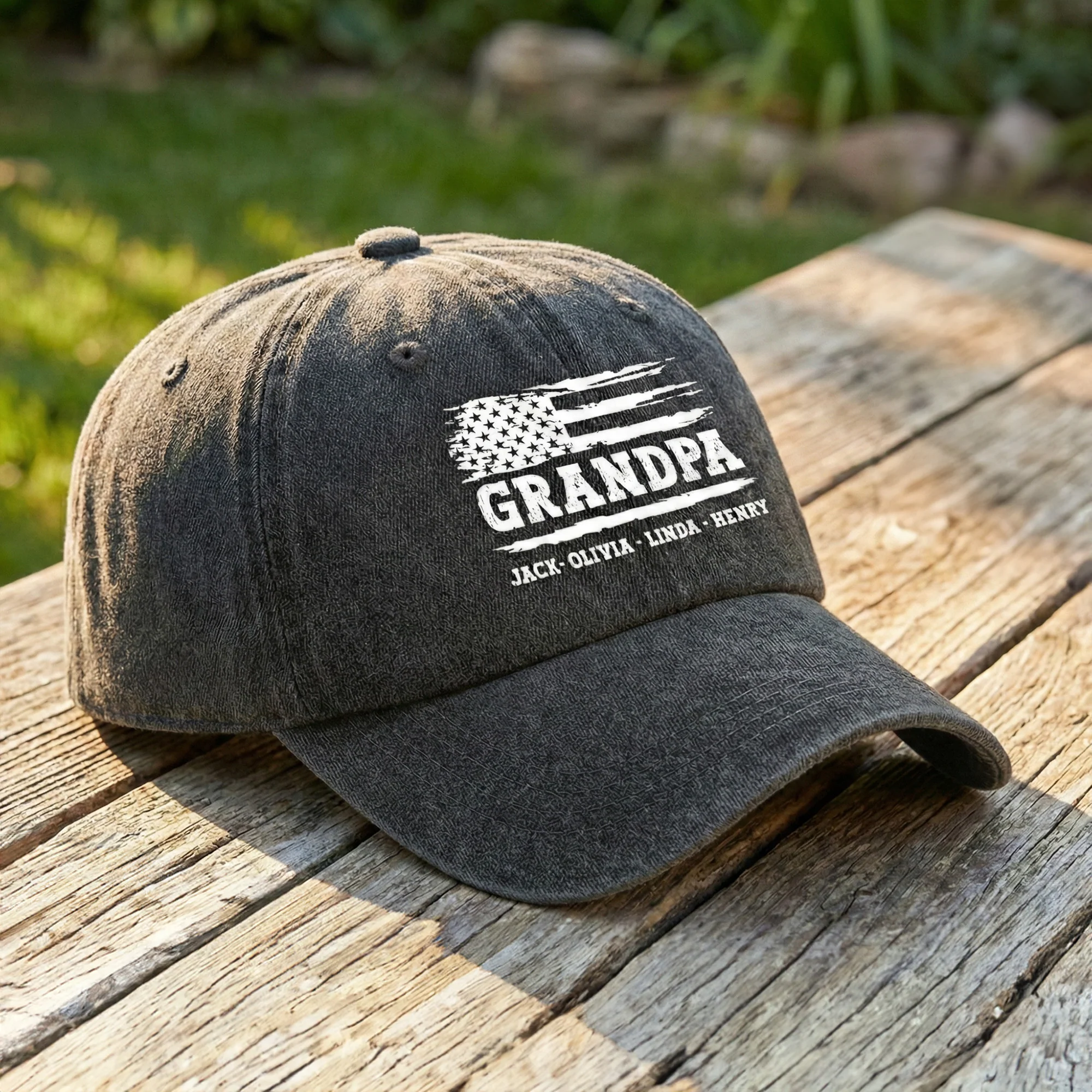 Grandpa USA Flag - Personalized Distressed Denim Cap - Image 2