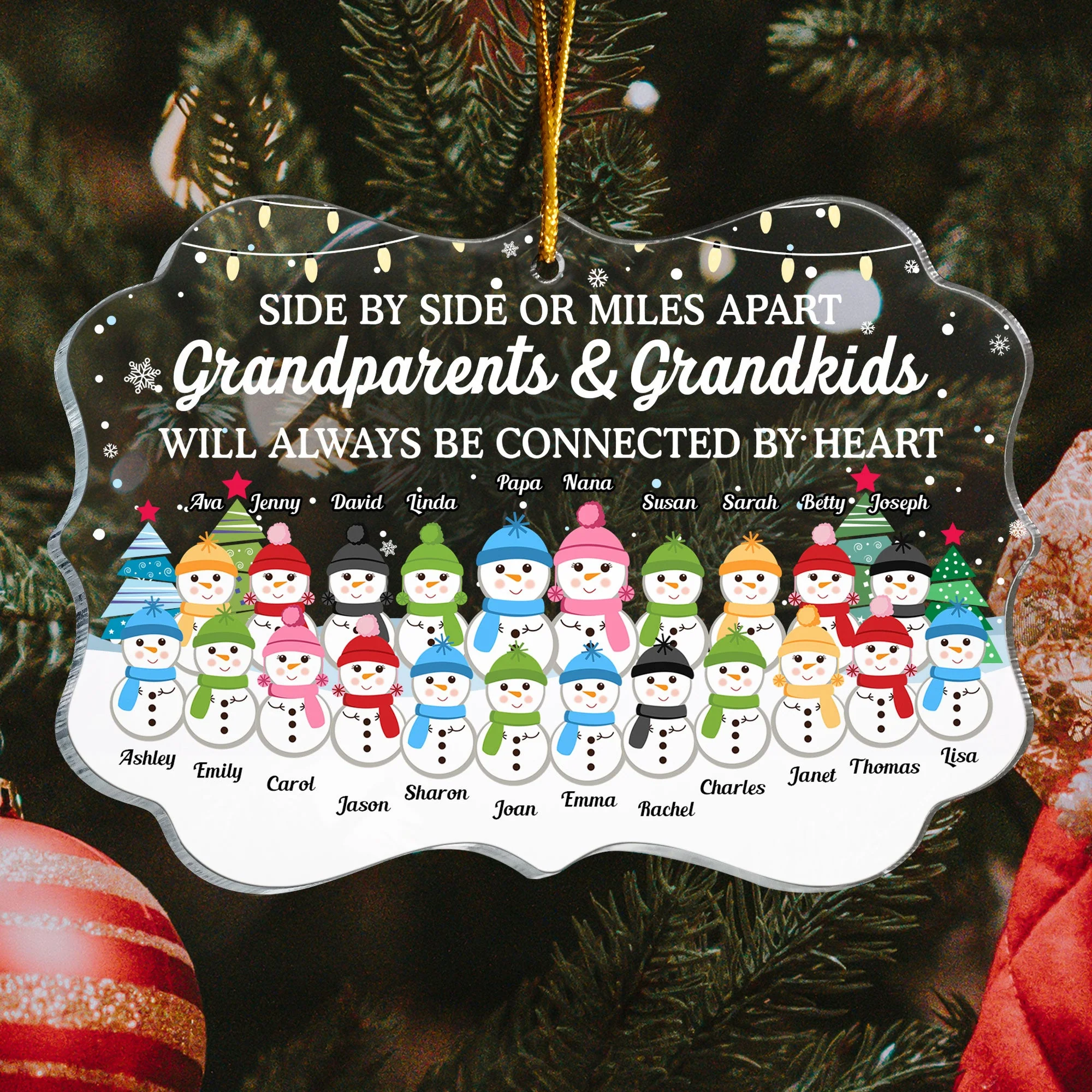 Grandparents & Grandkids - Always Be Connected By Heart - Personalized Acrylic Ornament - Image 3