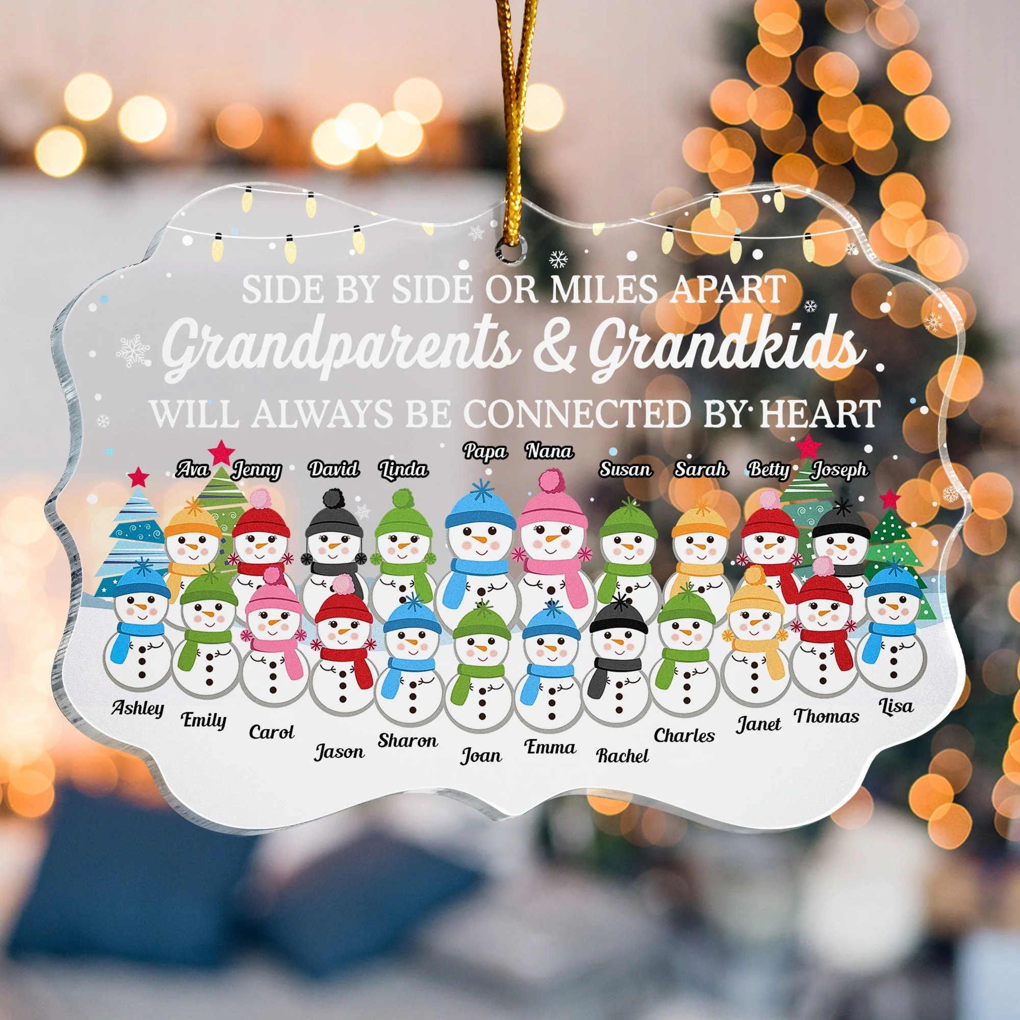 Grandparents & Grandkids - Always Be Connected By Heart - Personalized Acrylic Ornament - Image 4