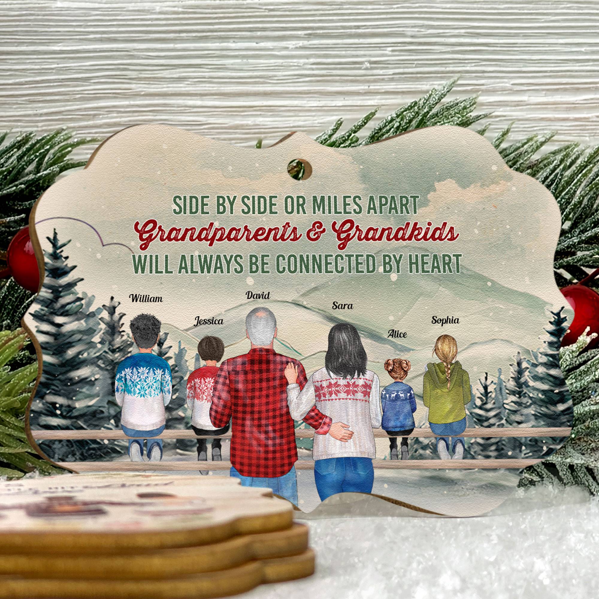 Grandparents & Grandkids Will Always Be Connected By Heart - Personalized Aluminum/ Wood Ornament - Image 2