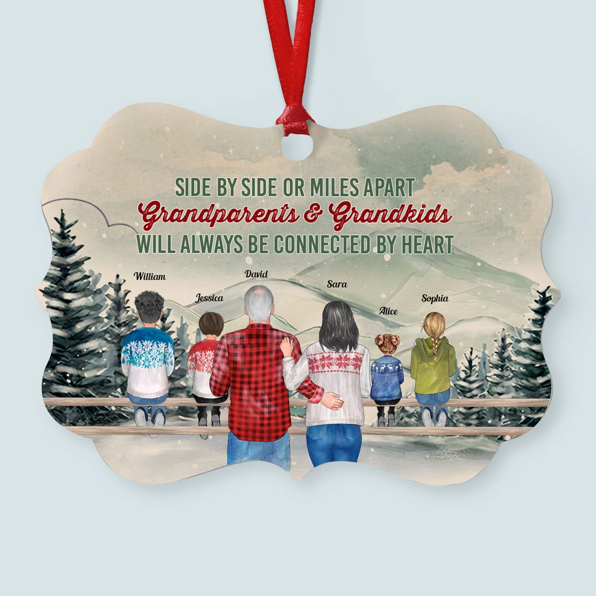 Grandparents & Grandkids Will Always Be Connected By Heart - Personalized Aluminum/ Wood Ornament - Image 3