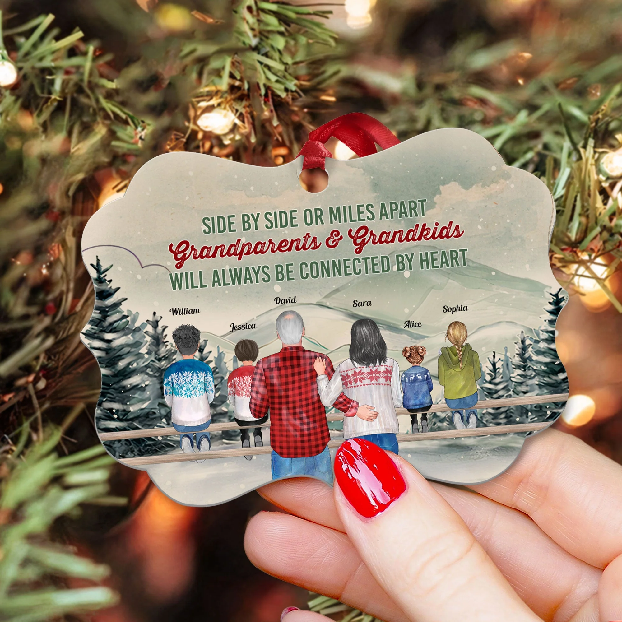Grandparents & Grandkids Will Always Be Connected By Heart - Personalized Aluminum/ Wood Ornament - Image 5