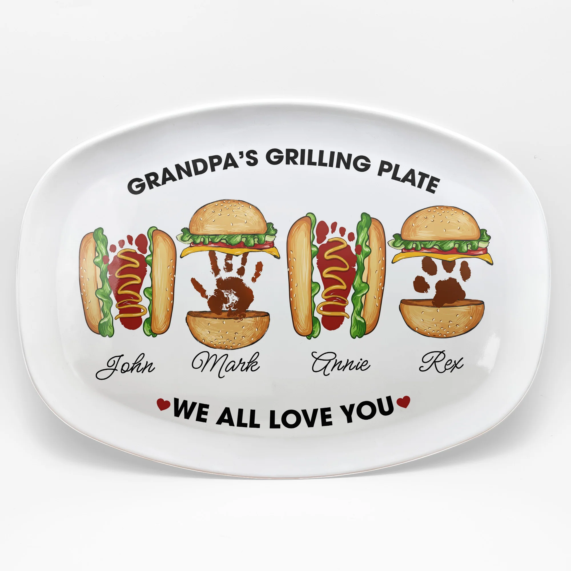Grandpa's Grilling Plate, Custom Burger Hot Dog Handprint Footprint - Personalized Platter - Image 3