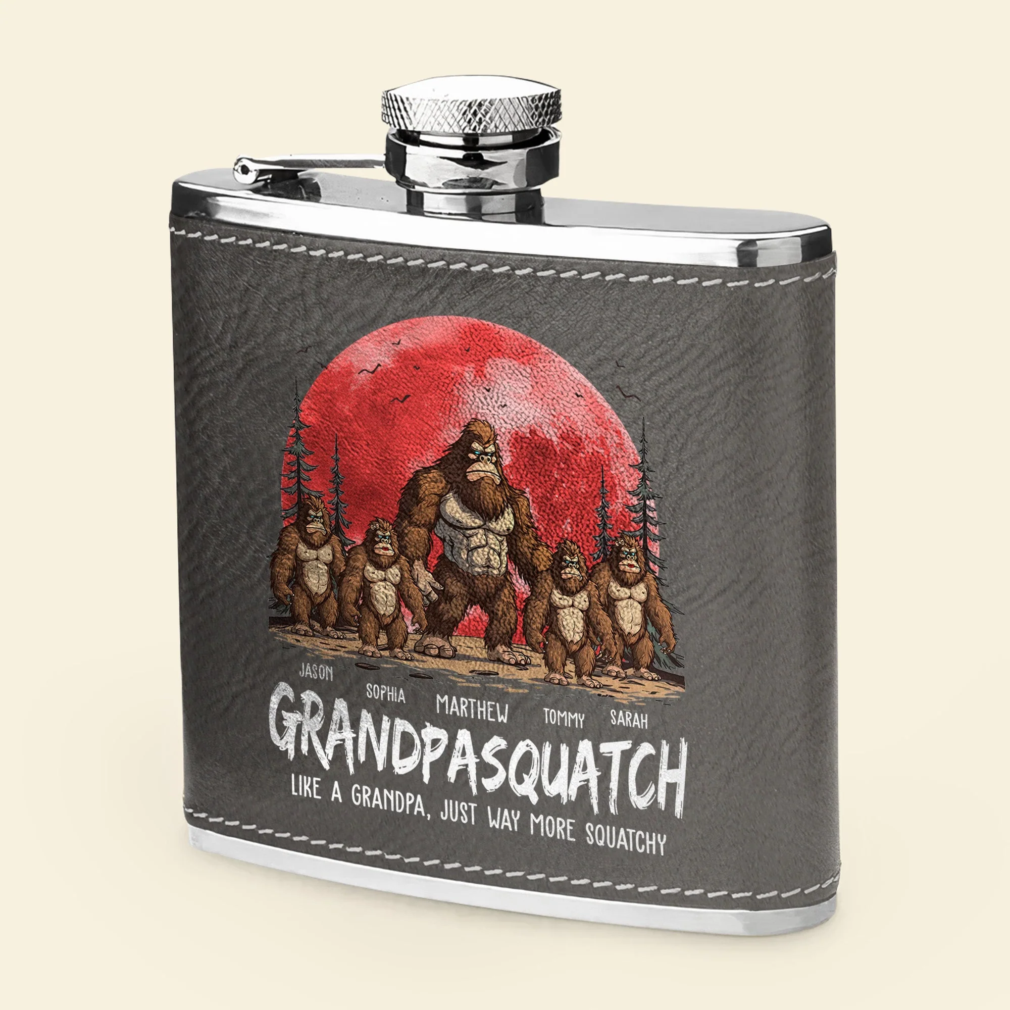 Grandpasquatch & Dadsquatch - Personalized Leather Flask - Image 3