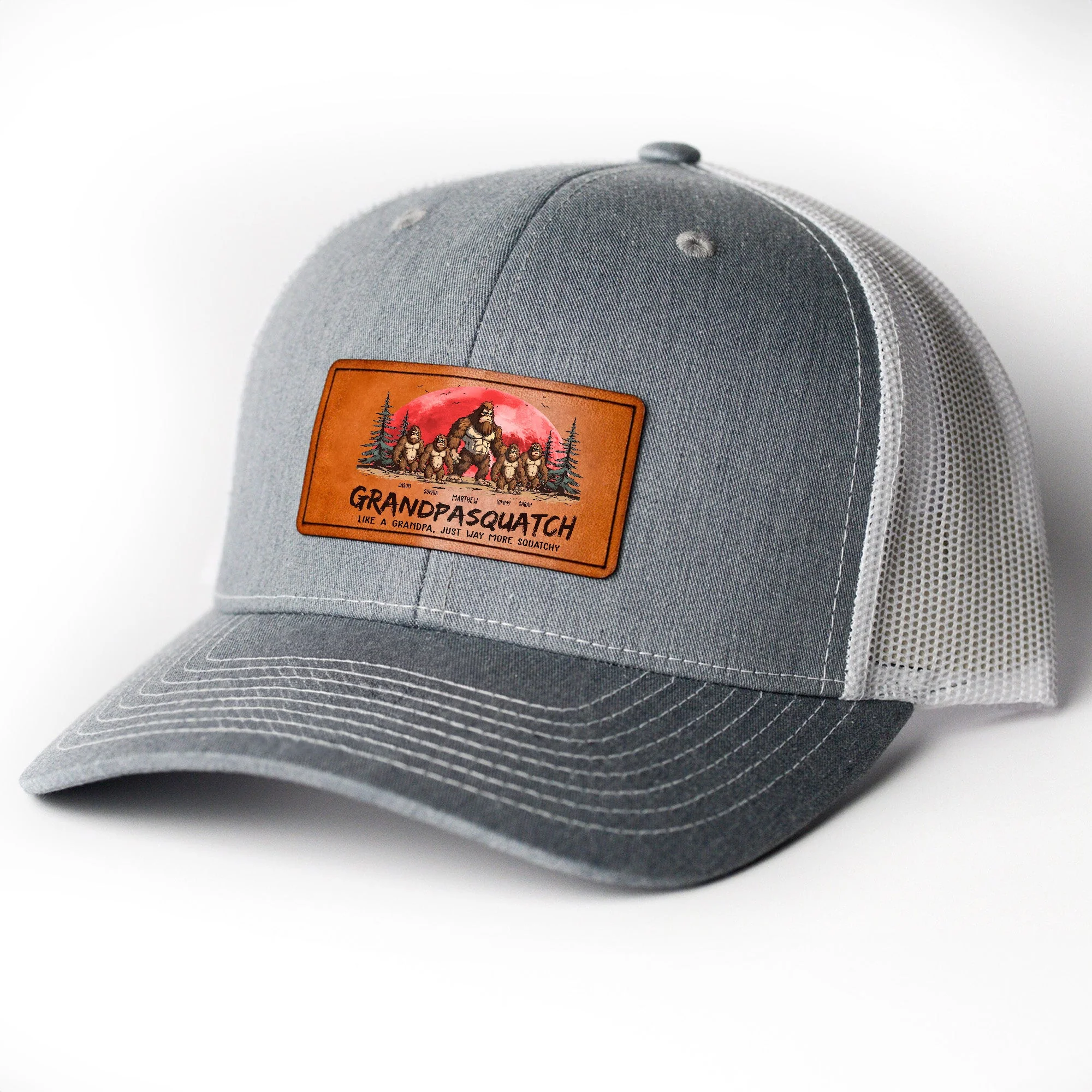 Grandpasquatch - Personalized Leather Patch Hat - Image 3