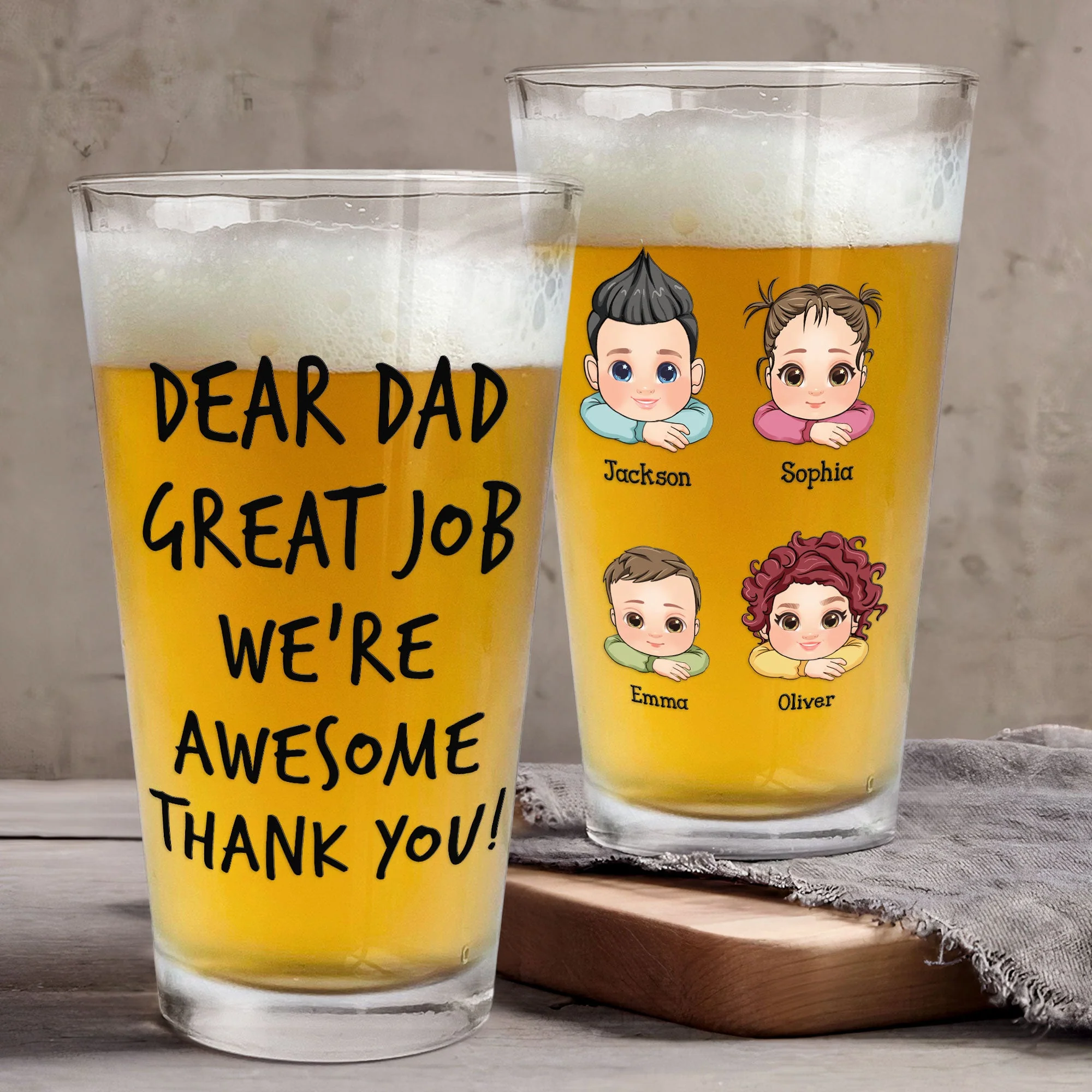 Great Job Dad We're Awesome - Personalized Beer Glass - Image 2