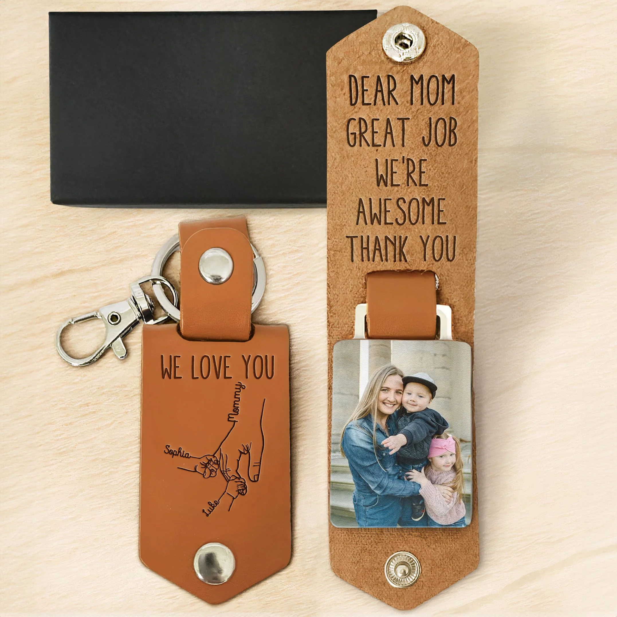 Great Job Mom We're Awesome - Personalized Leather Photo Keychain - Image 5