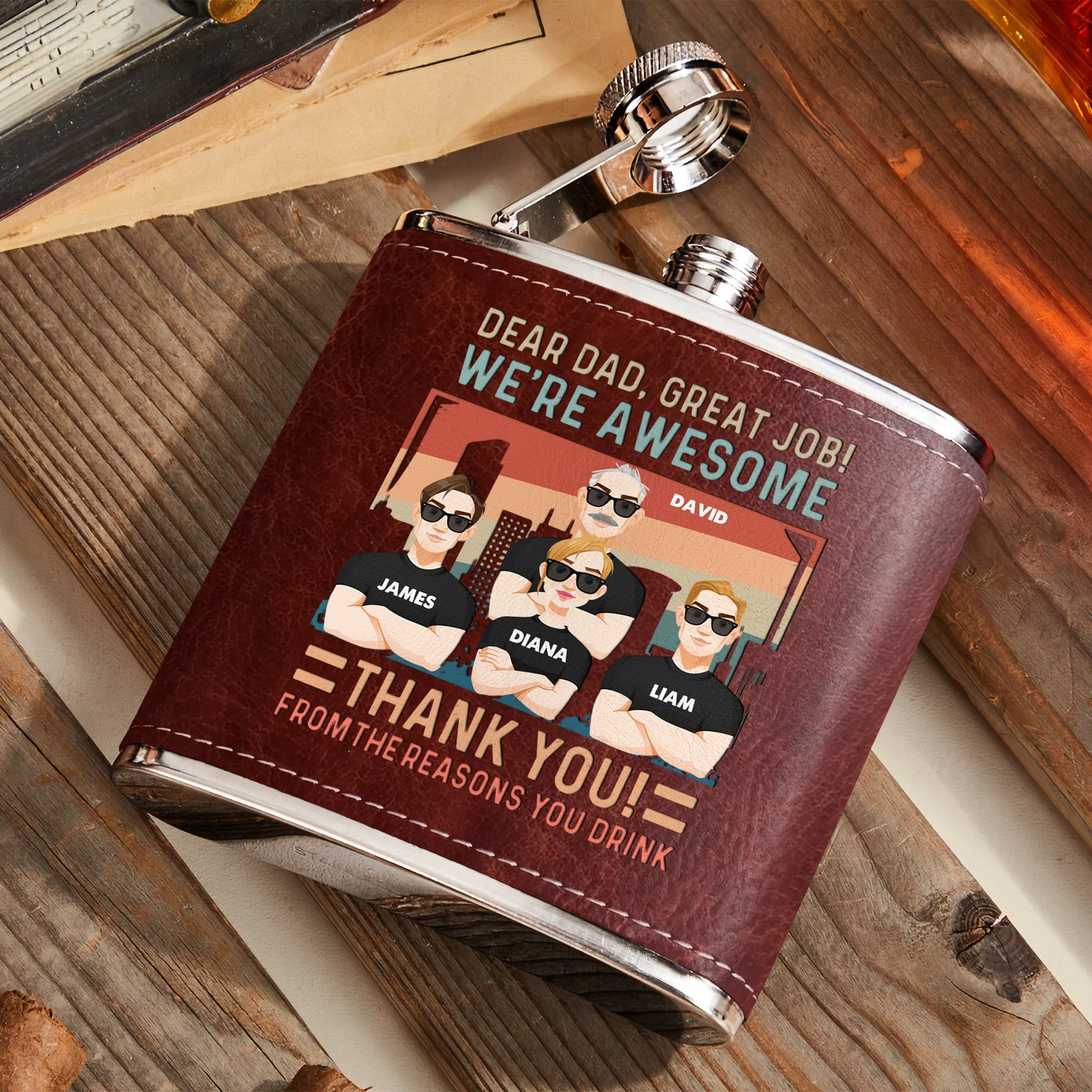 Great Job We're Awesome Thank You From Reasons You Drink - Personalized Leather Flask - Image 2