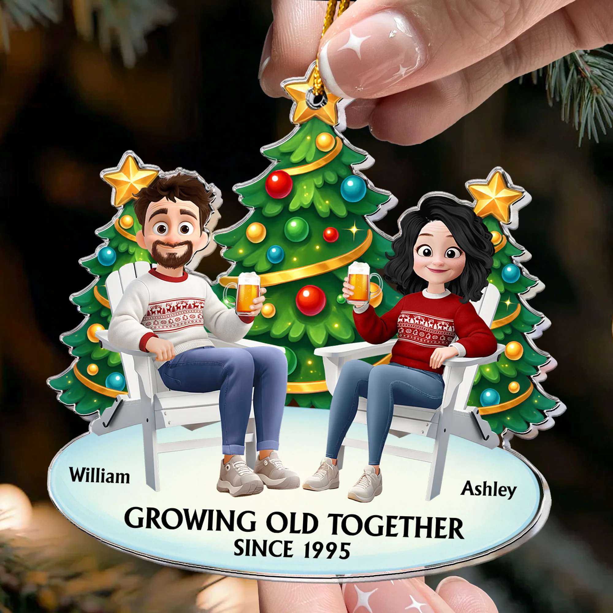 Growing Old Together Since Funny Couple Ornament - Personalized Acrylic Ornament - Image 2