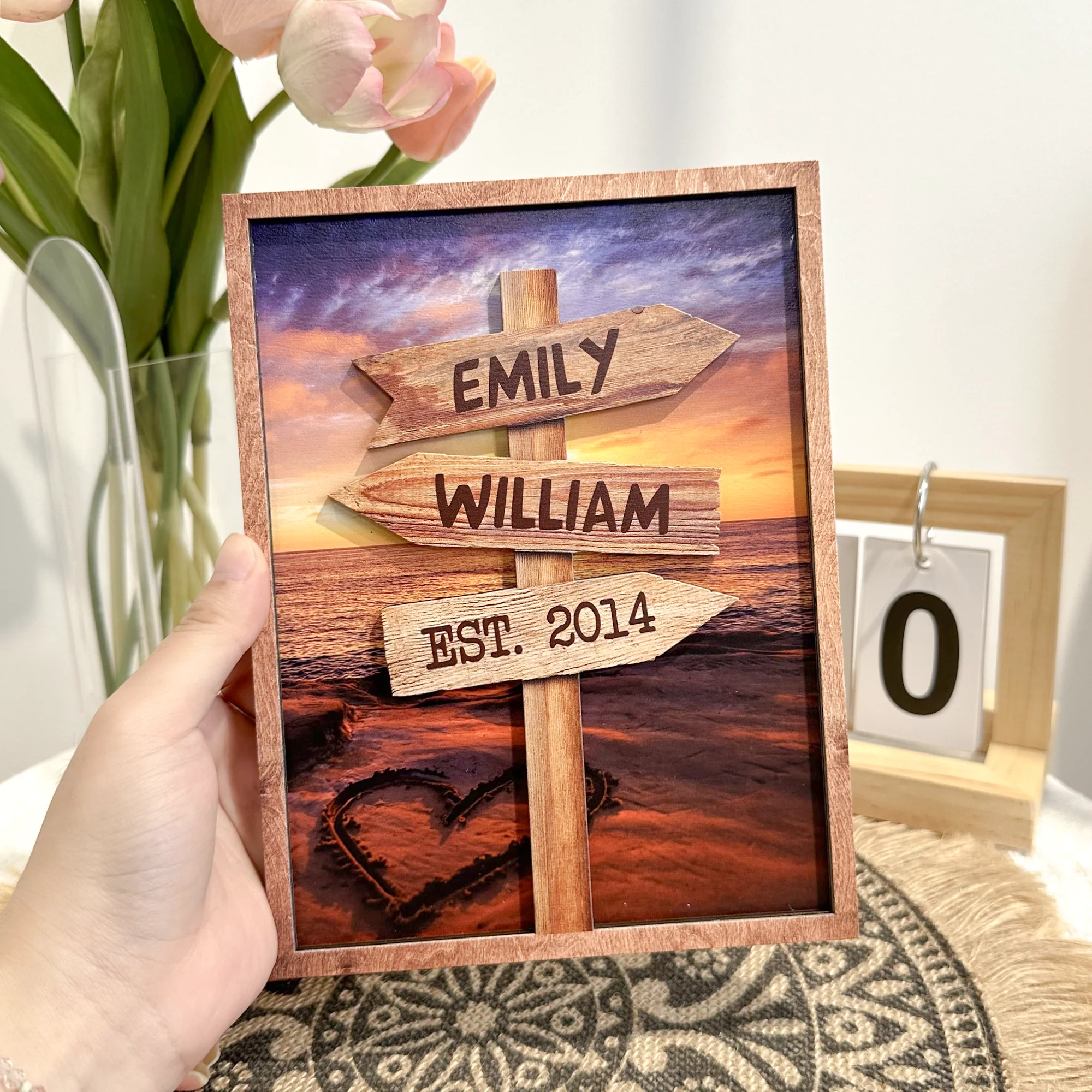 Guidepost Sign With Custom Names Special Place - Personalized Wooden Photo Plaque - Image 2