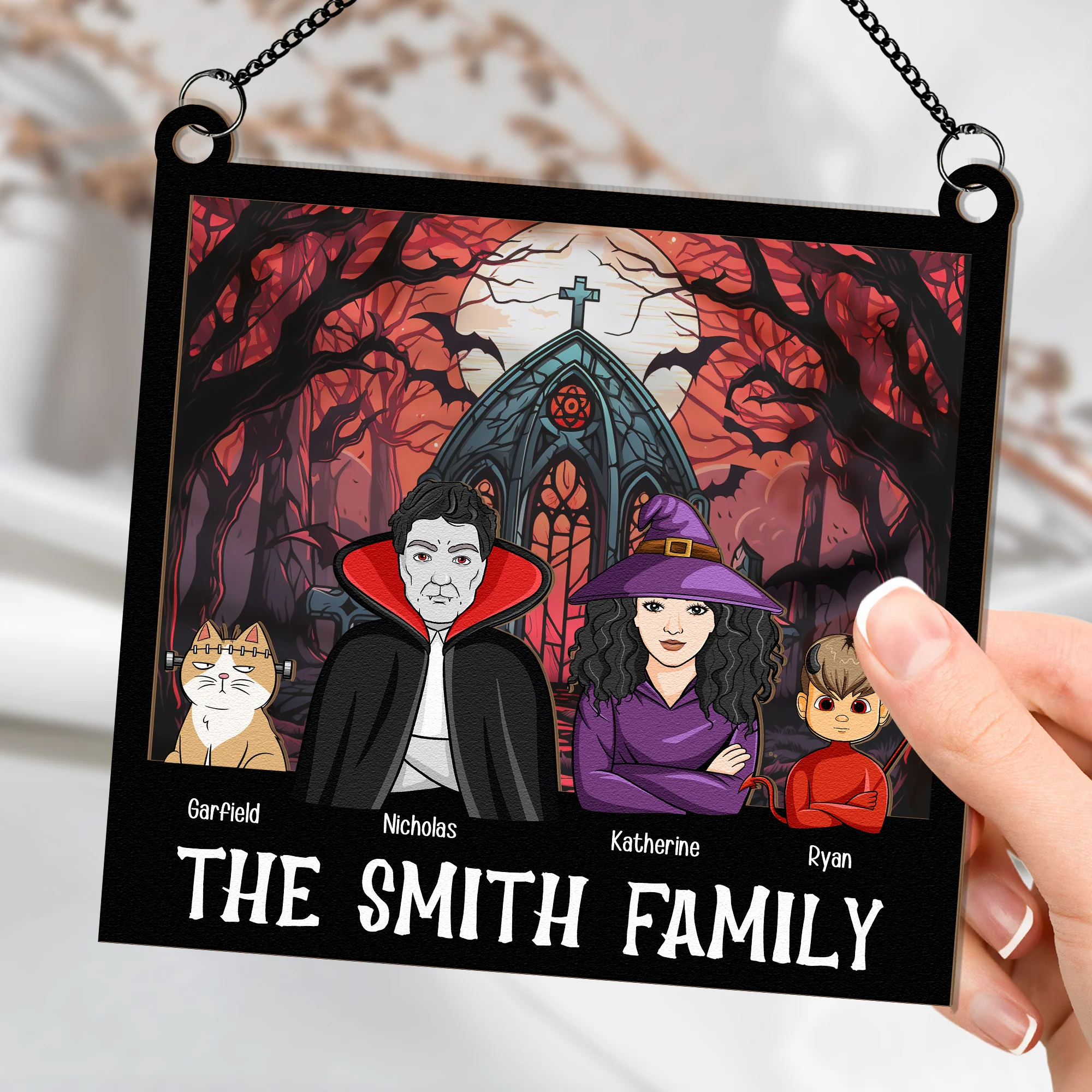 Halloween Family Monster Characters - Personalized Window Hanging Suncatcher Ornament - Image 2