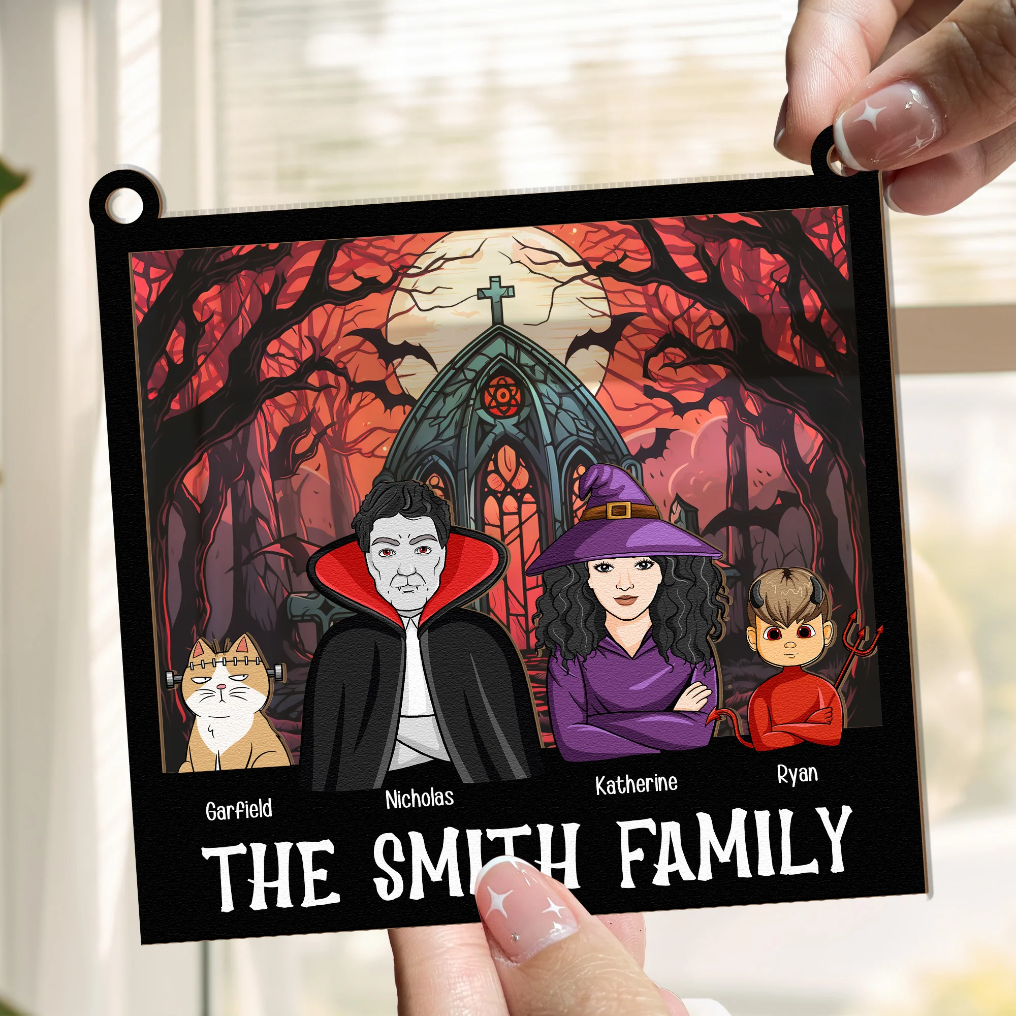 Halloween Family Monster Characters - Personalized Window Hanging Suncatcher Ornament - Image 3