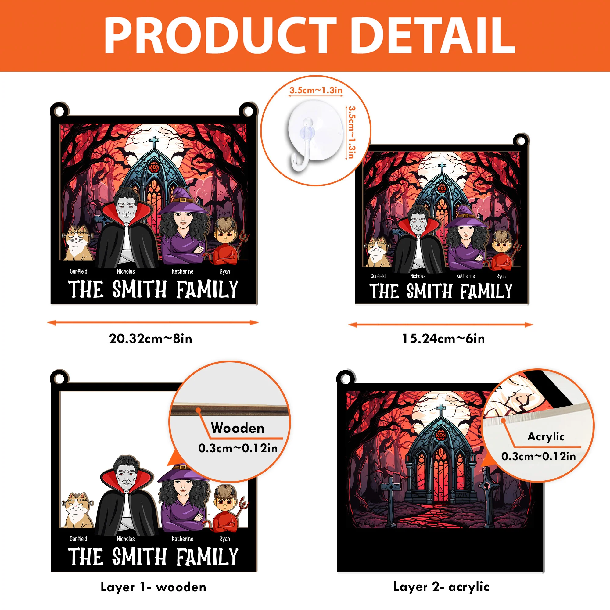 Halloween Family Monster Characters - Personalized Window Hanging Suncatcher Ornament - Image 5