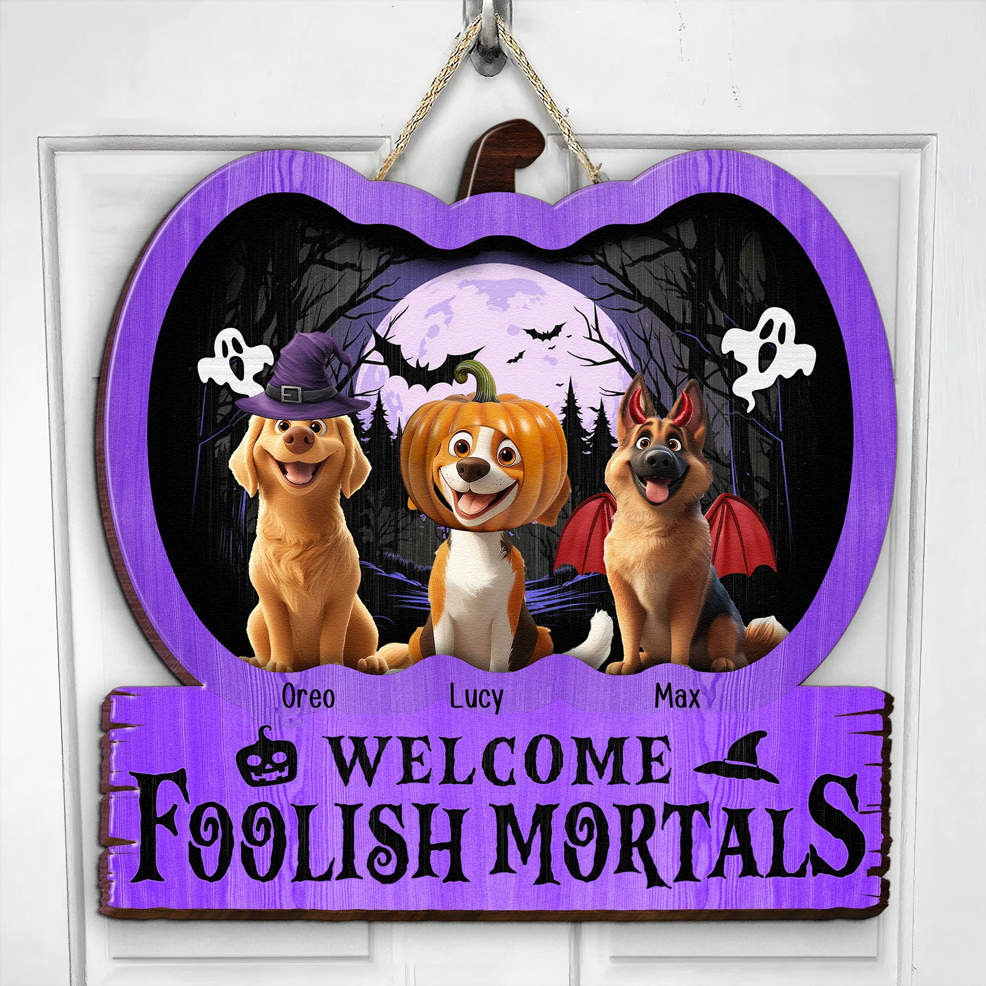 Halloween New Version Welcome Foolish Mortals - Personalized Custom Shaped Wood Sign - Image 3