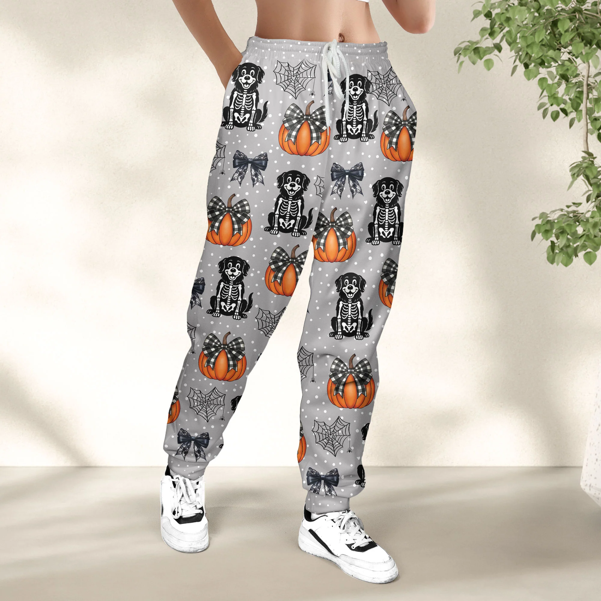 Halloween Pet Pumpkins Spiderwebs Coquette Bows - Personalized Sweatpants - Image 4