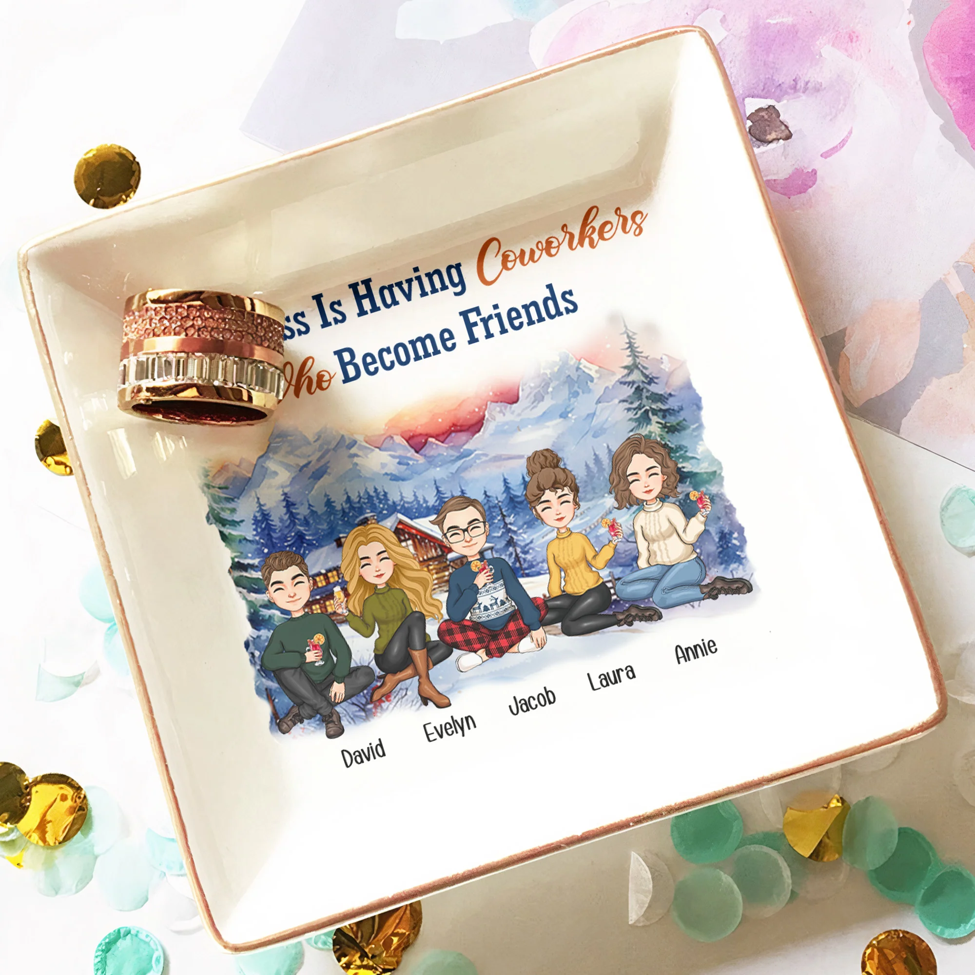 Happiness Is Having Coworkers Who Become Friends - Personalized Jewelry Dish - Image 3