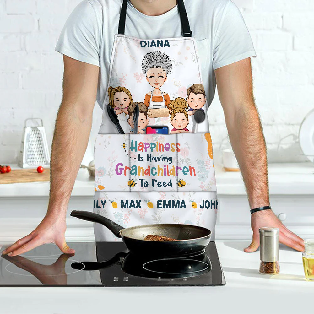 Happiness Is Having Grandchildren To Feed - Personalized Apron - Image 3