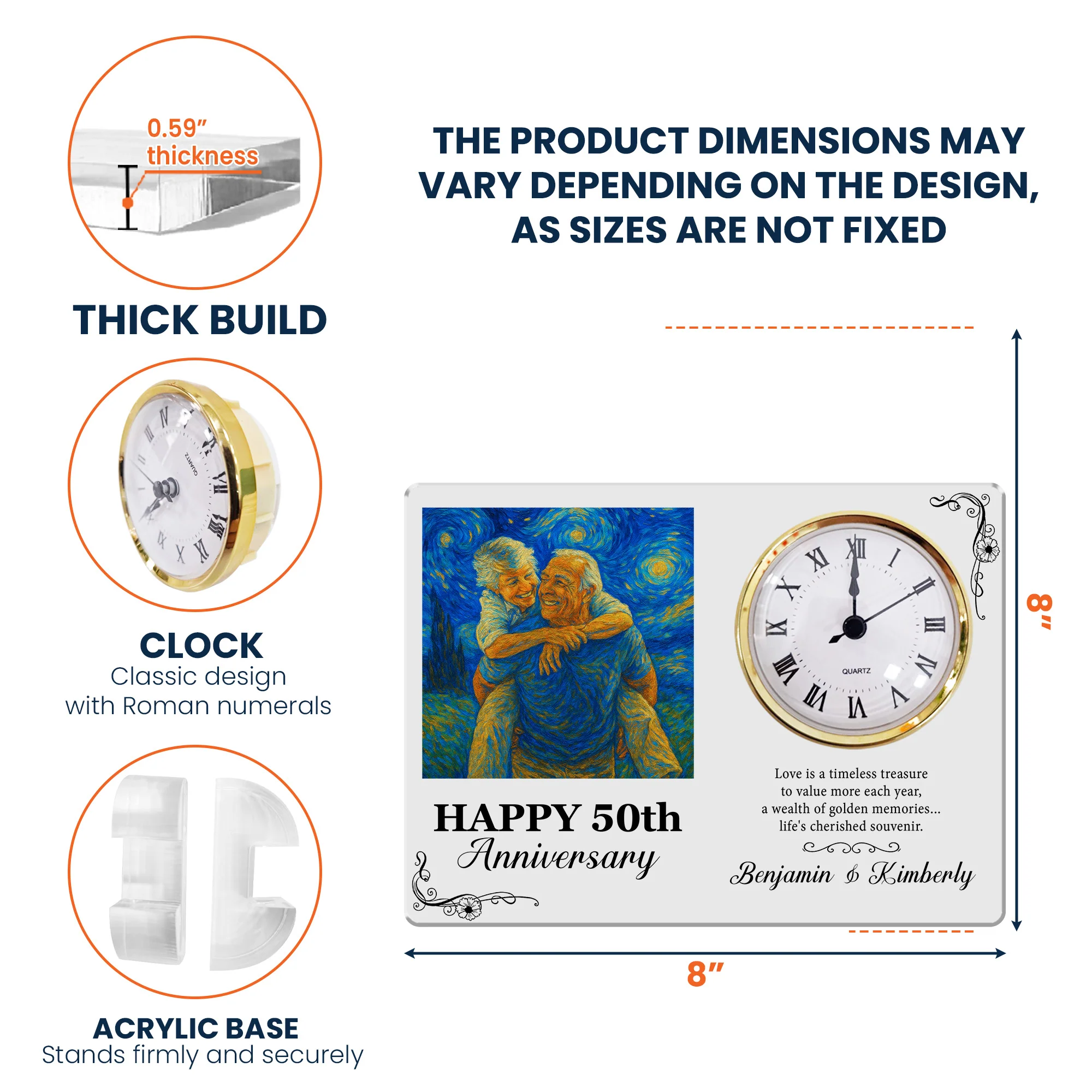 Happy Anniversary Love Is A Timeless Treasure Van Gogh Art - Personalized Acrylic Photo Desk Clock - Image 6