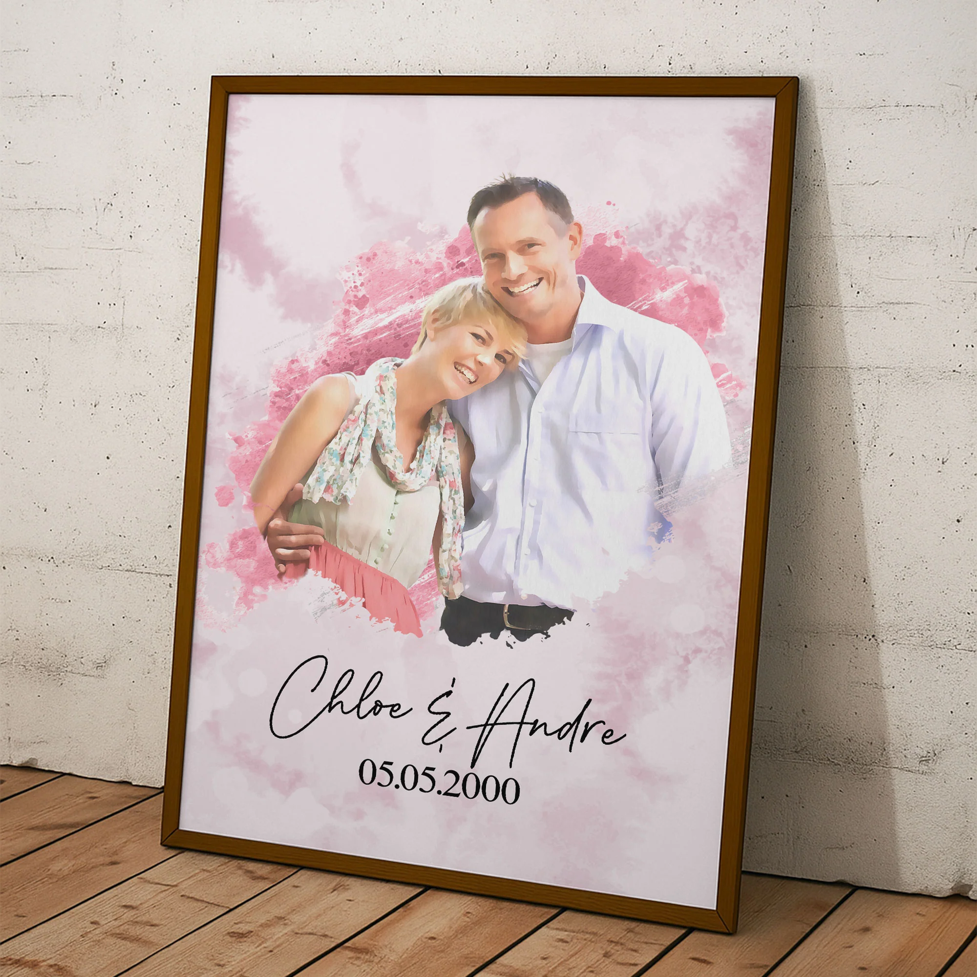 Happy Anniversary Watercolor Style - Personalized Photo Poster - Image 2