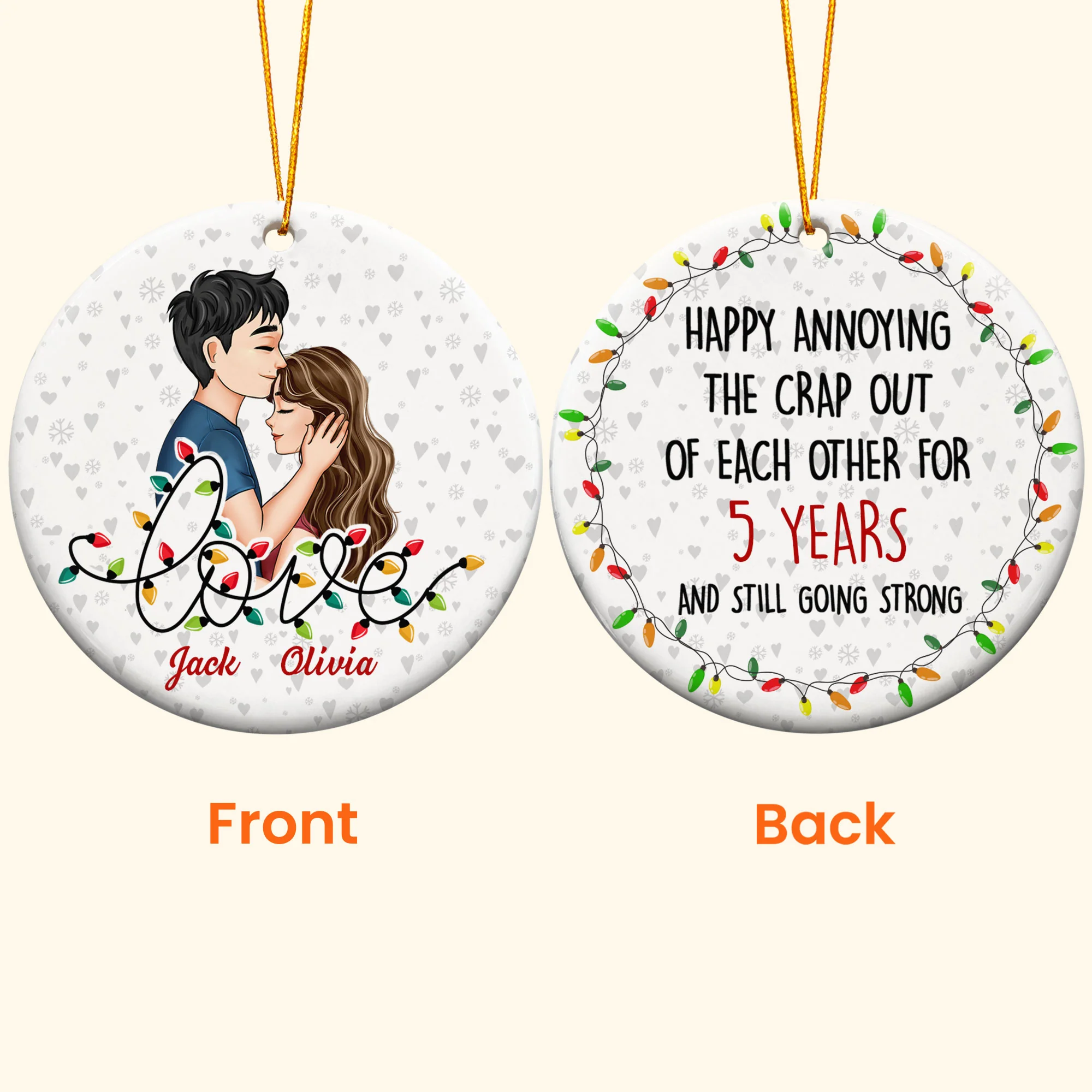 Happy Annoying Each Other For Years - Personalized Ceramic Ornament - Image 4