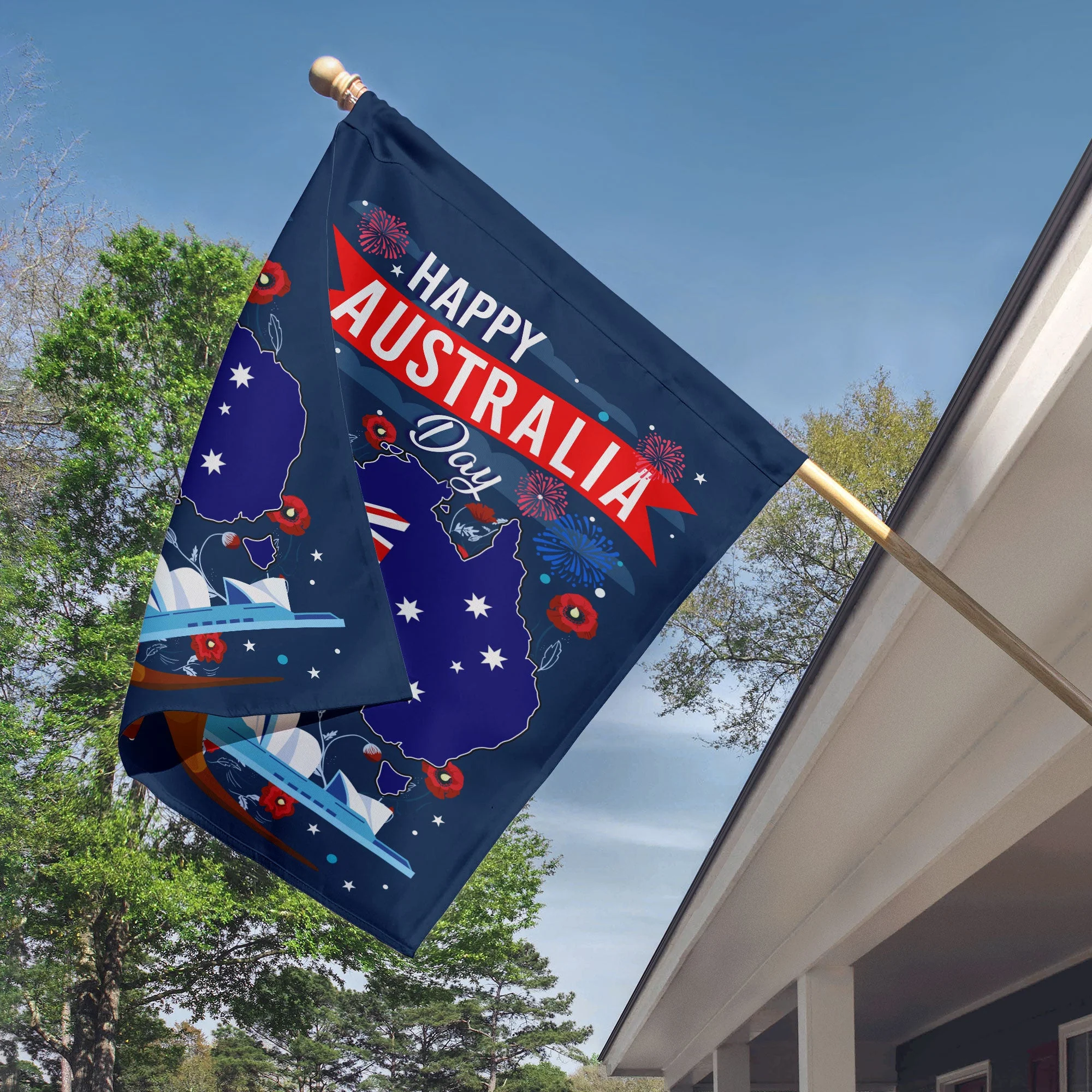 Happy Australia Day Australian Animal Firework - Personalized Flag - Image 3