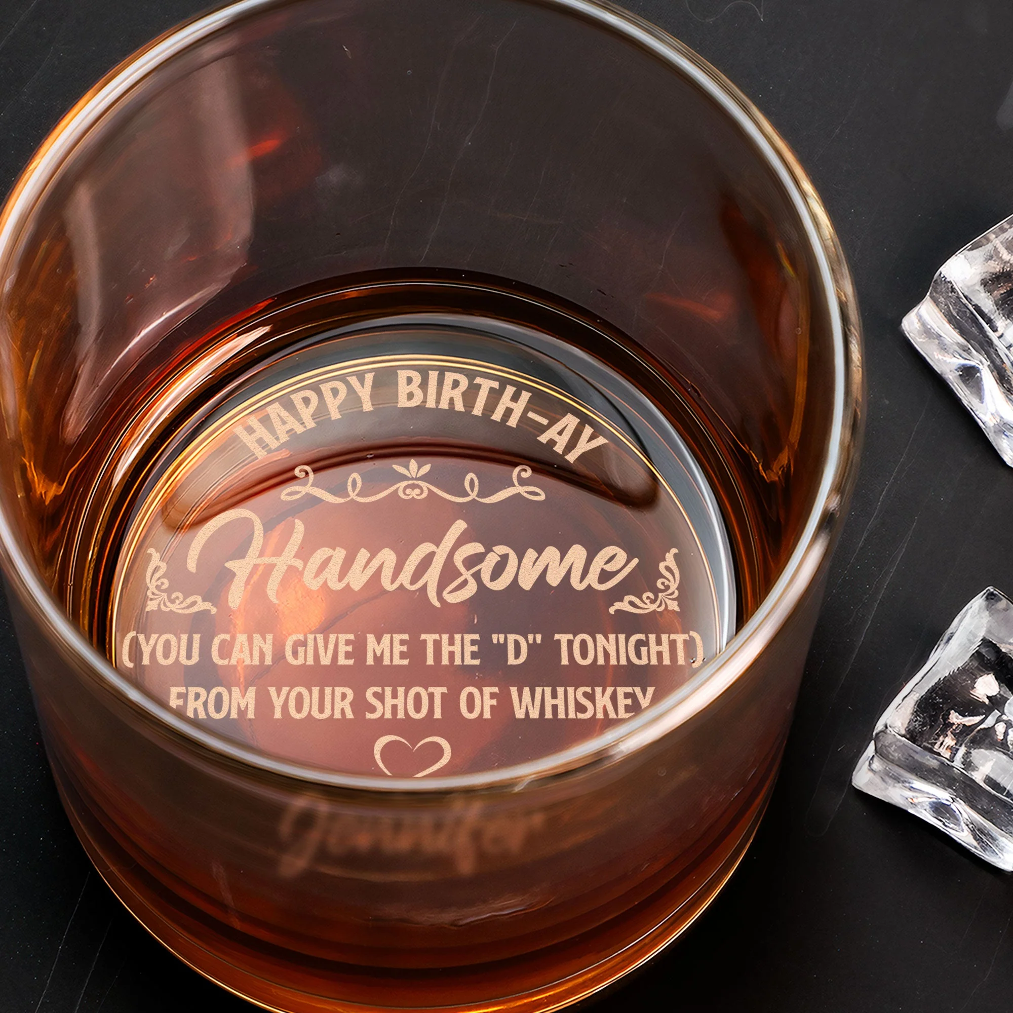 Happy Birth-ay You Can Give Me The "D" Tonight - Personalized Engraved Whiskey Glass - Image 2