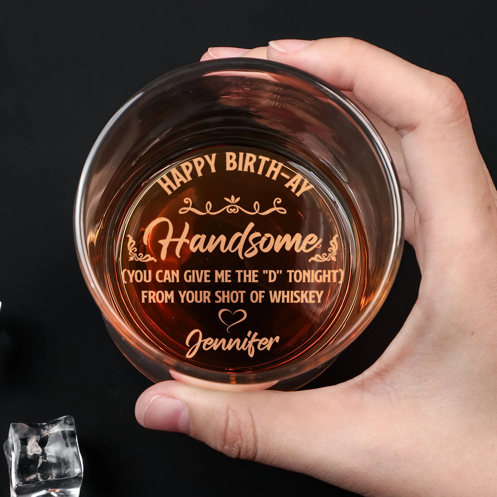 Happy Birth-ay You Can Give Me The "D" Tonight - Personalized Engraved Whiskey Glass - Image 4