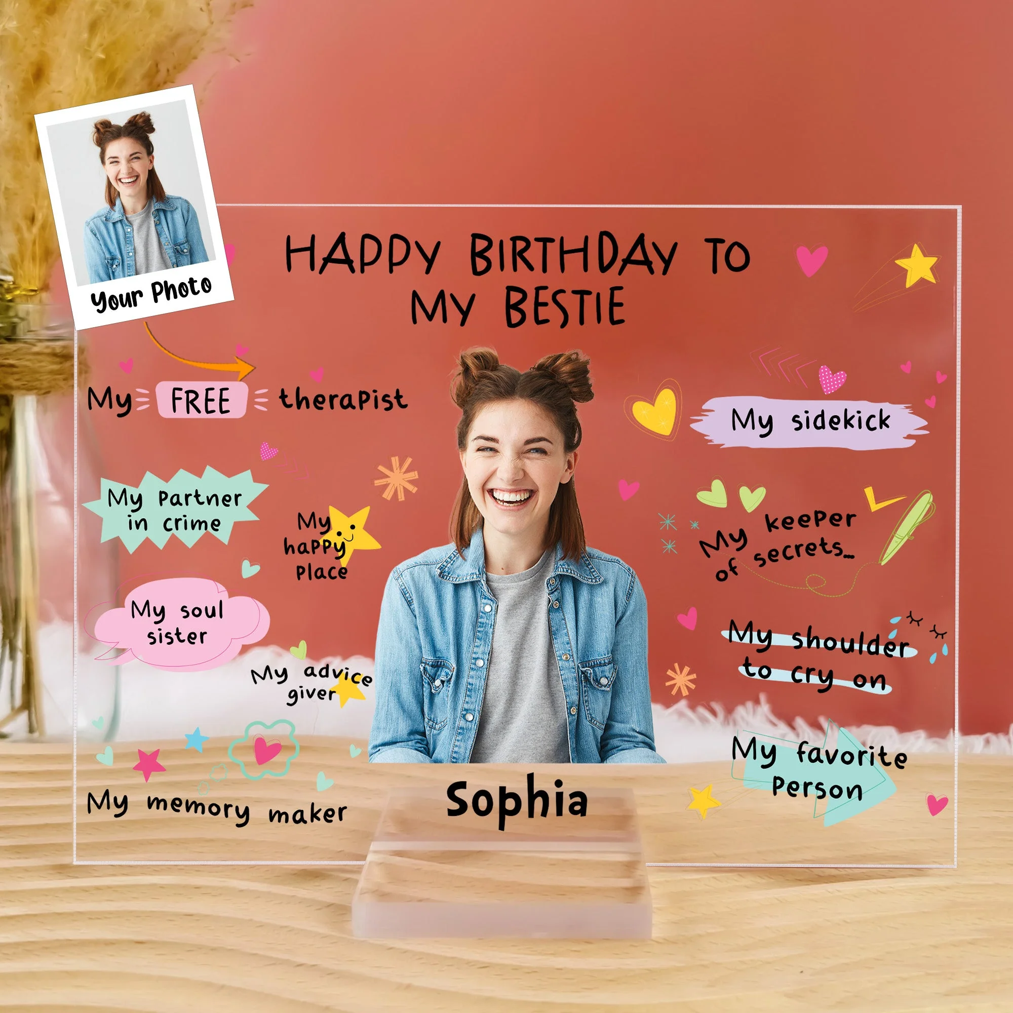 Happy Birthday To My Bestie Birthday Gift - Personalized Acrylic Photo Plaque - Image 4