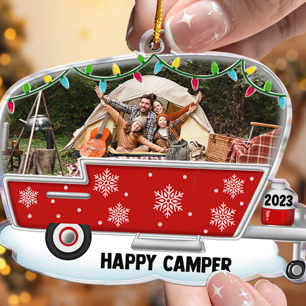 Happy Camper - Personalized Acrylic Photo Ornament - Image 2