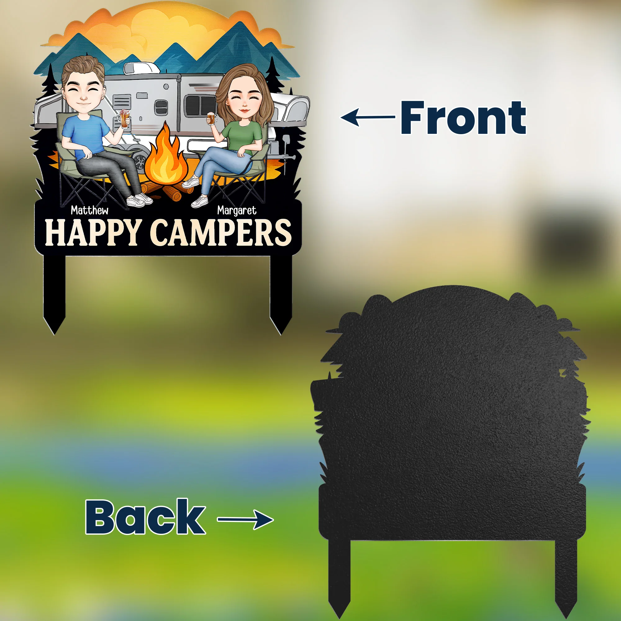 Happy Campers Welcome To Our Campsite - Personalized Metal Garden Stake - Image 2