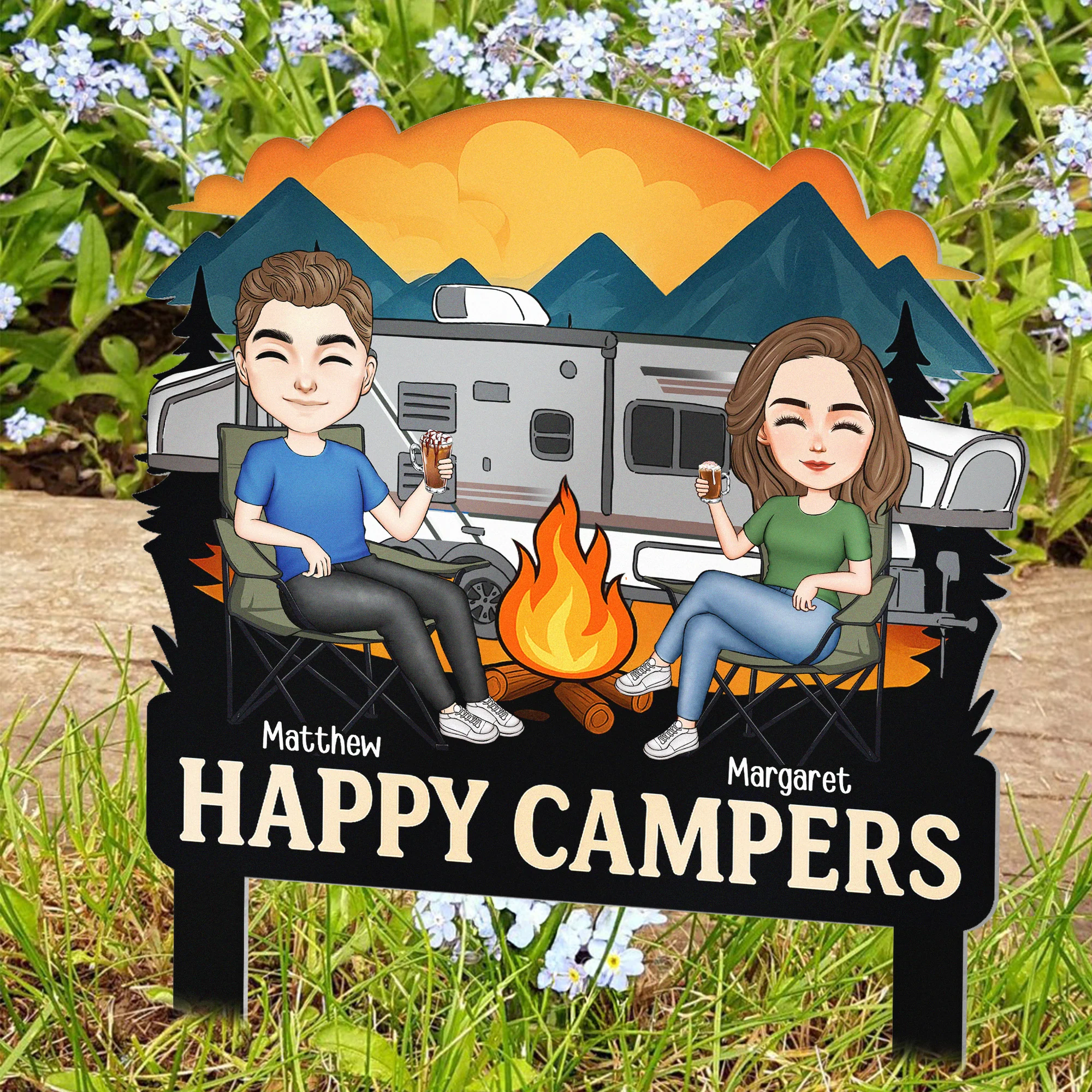 Happy Campers Welcome To Our Campsite - Personalized Metal Garden Stake - Image 4