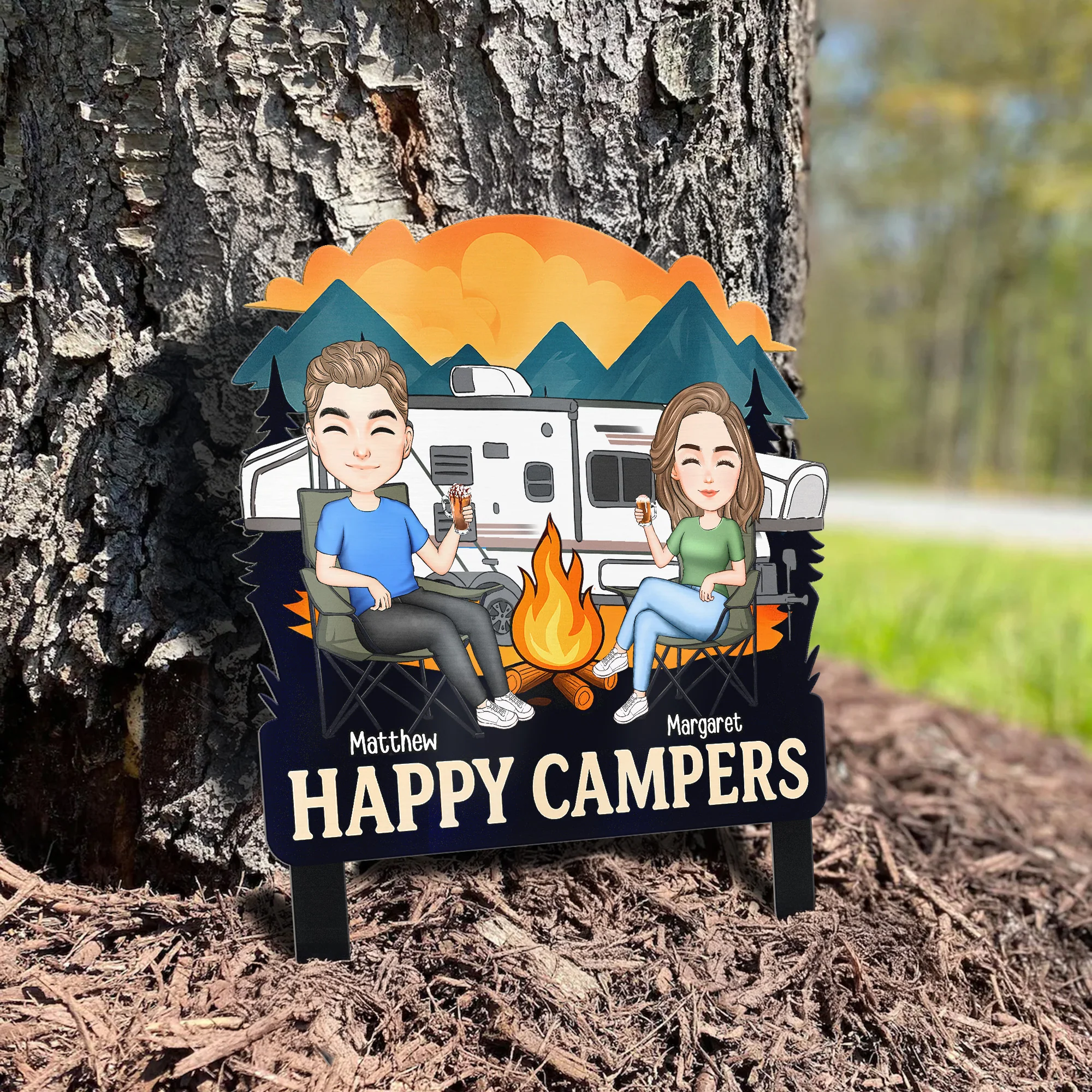 Happy Campers Welcome To Our Campsite - Personalized Metal Garden Stake - Image 6