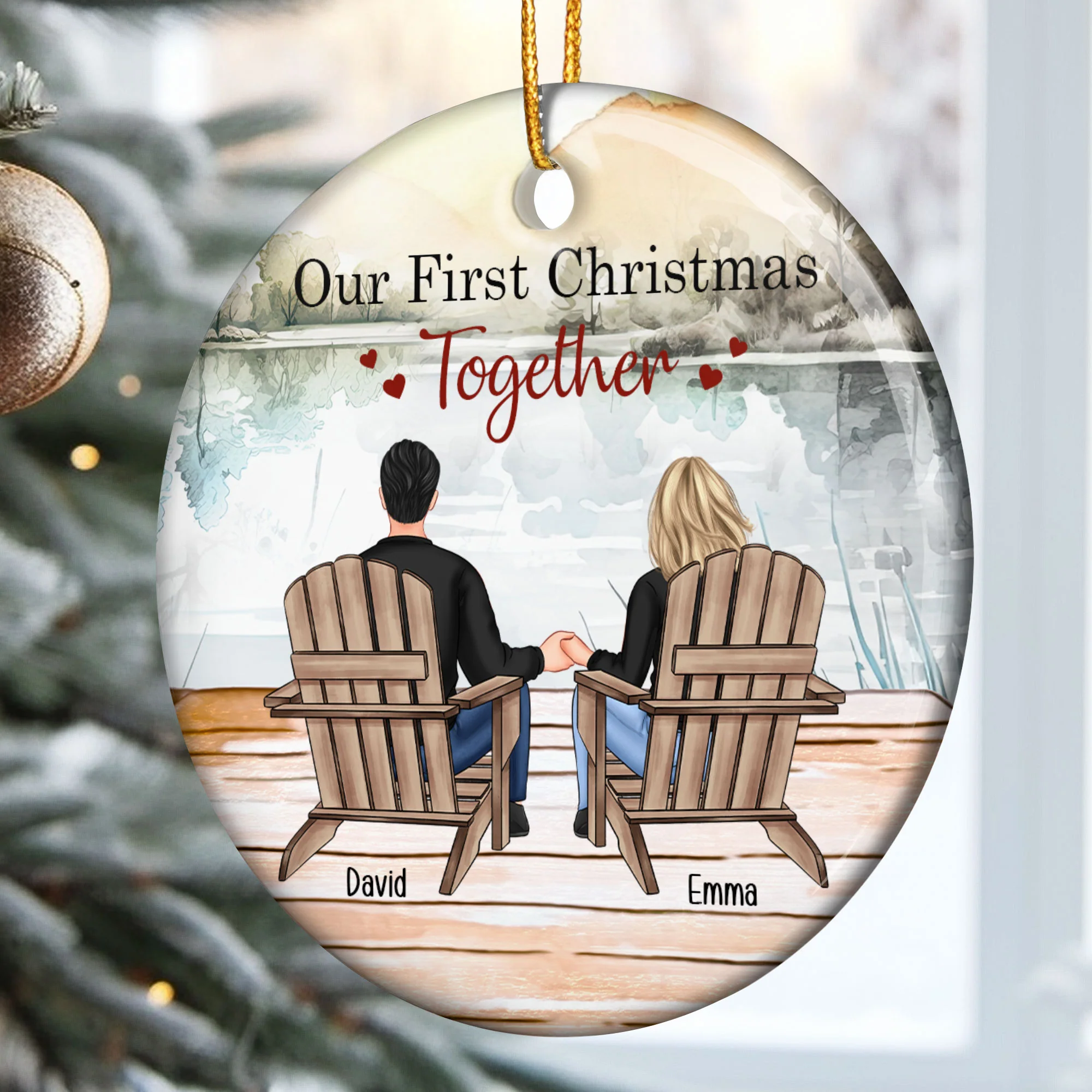 Happy Couple Our First Christmas Together - Personalized Ceramic Ornament - Image 2