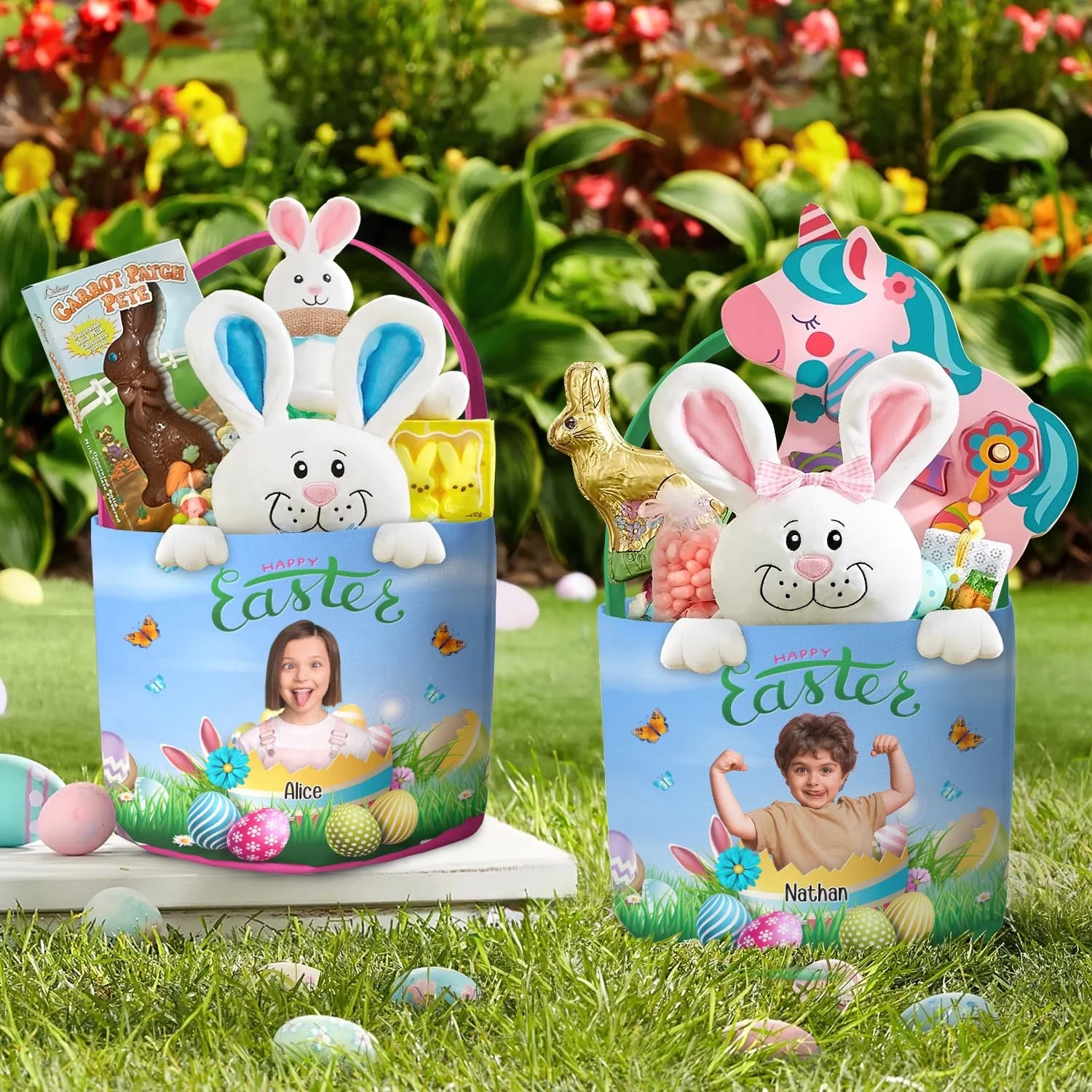 Happy Easter Kid With Easter Eggs - Personalized Photo Easter Basket - Image 5