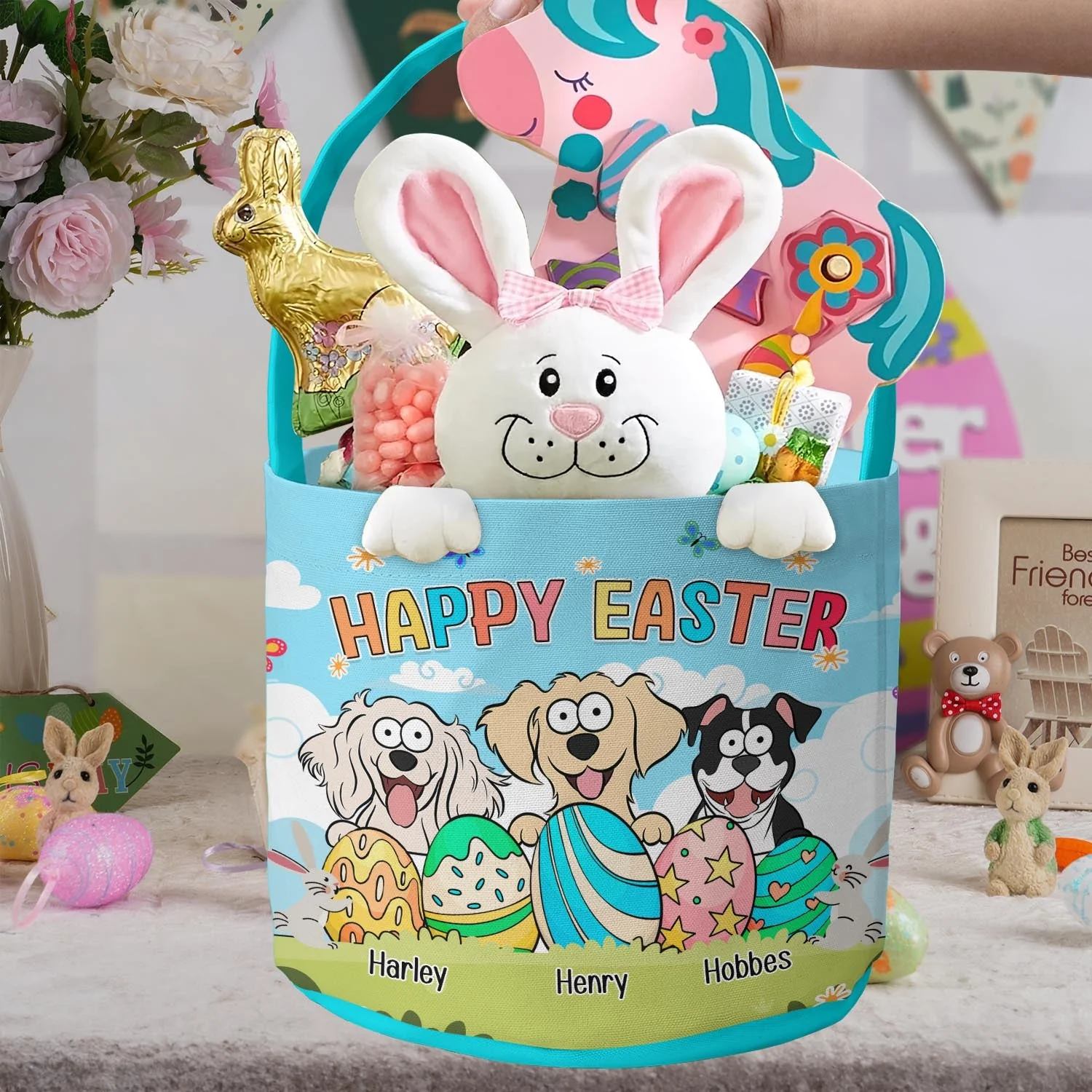 Happy Easter With Pet And Easter Eggs - Personalized Easter Basket - Image 2