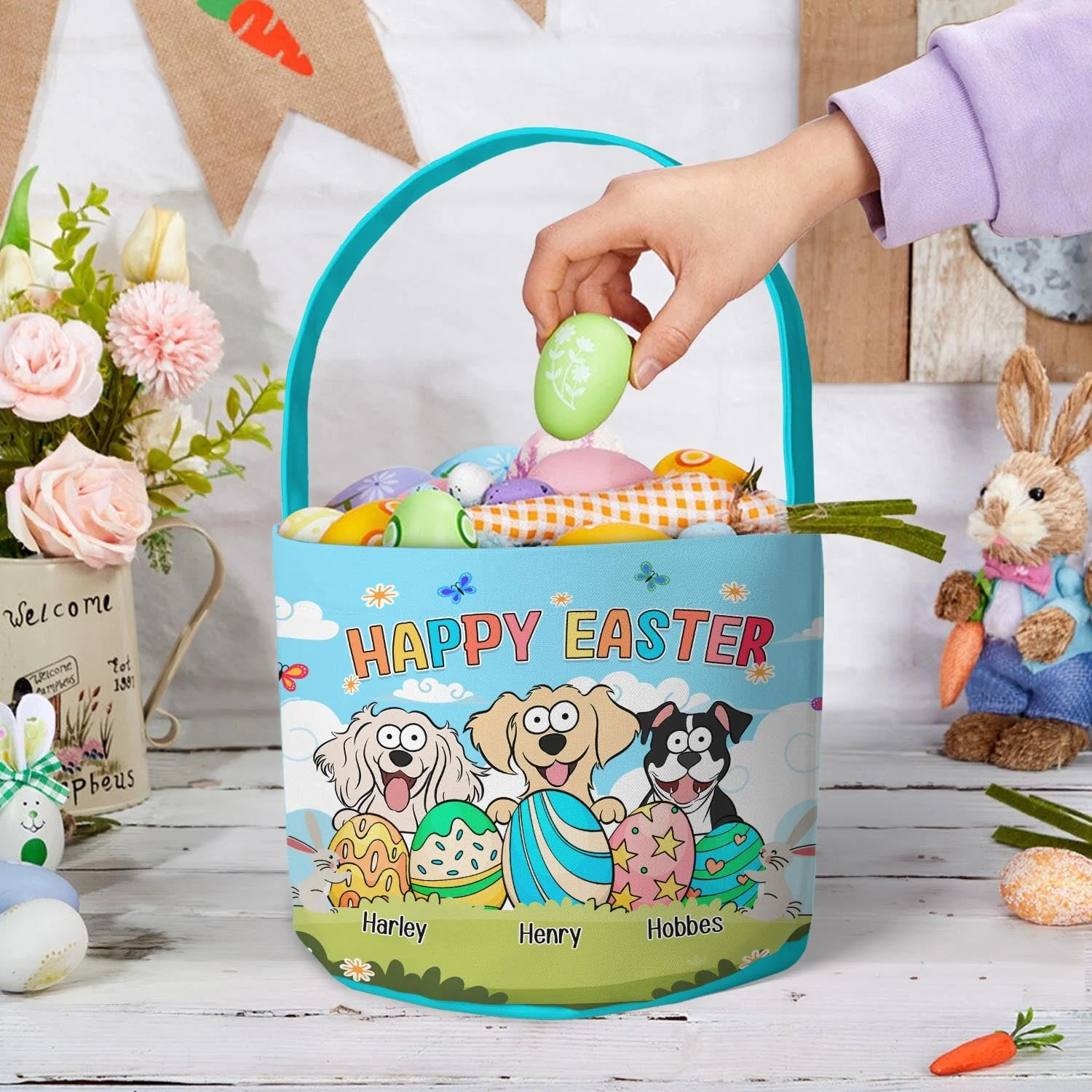 Happy Easter With Pet And Easter Eggs - Personalized Easter Basket - Image 3