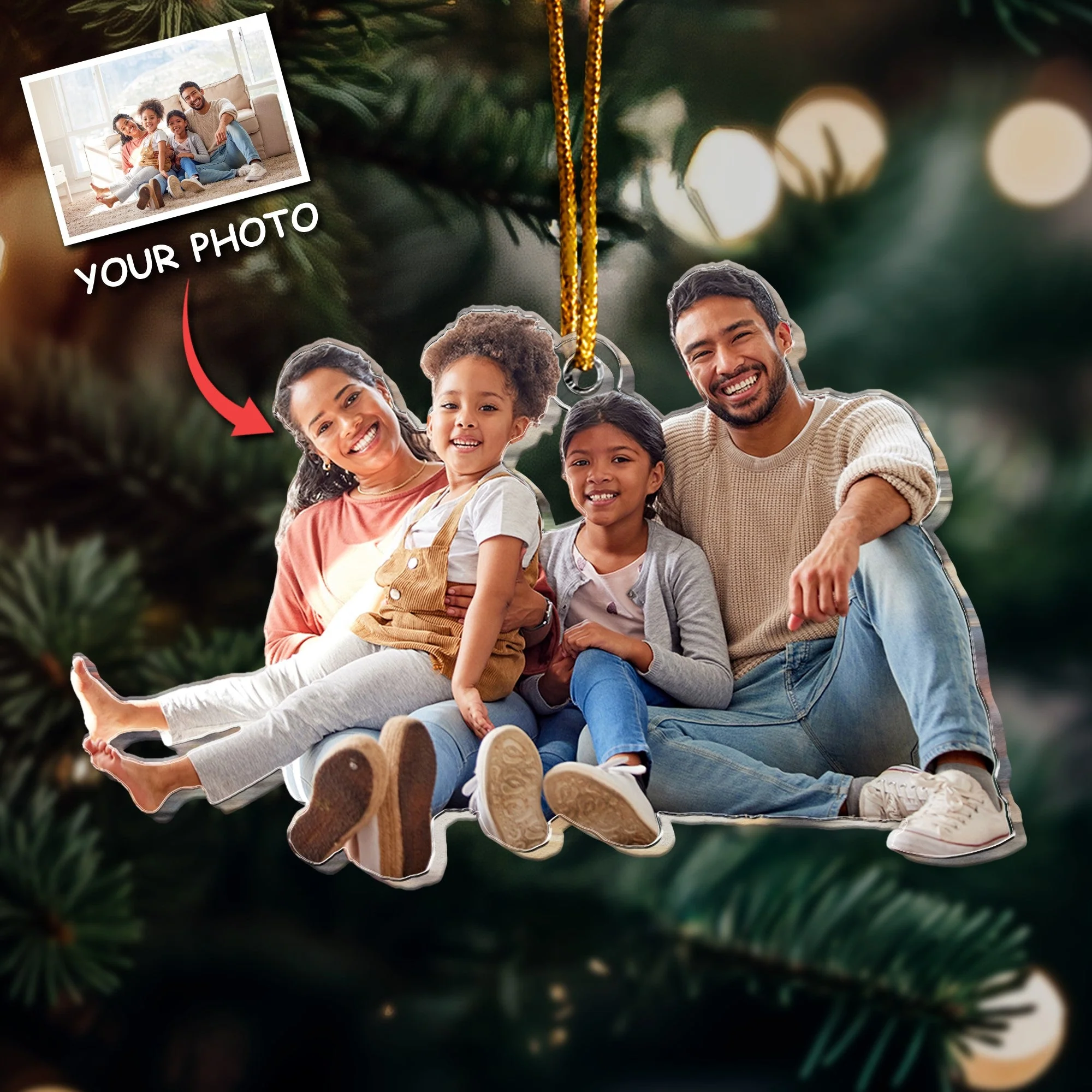Happy Family Gift - Personalized Acrylic Photo Ornament - Image 2