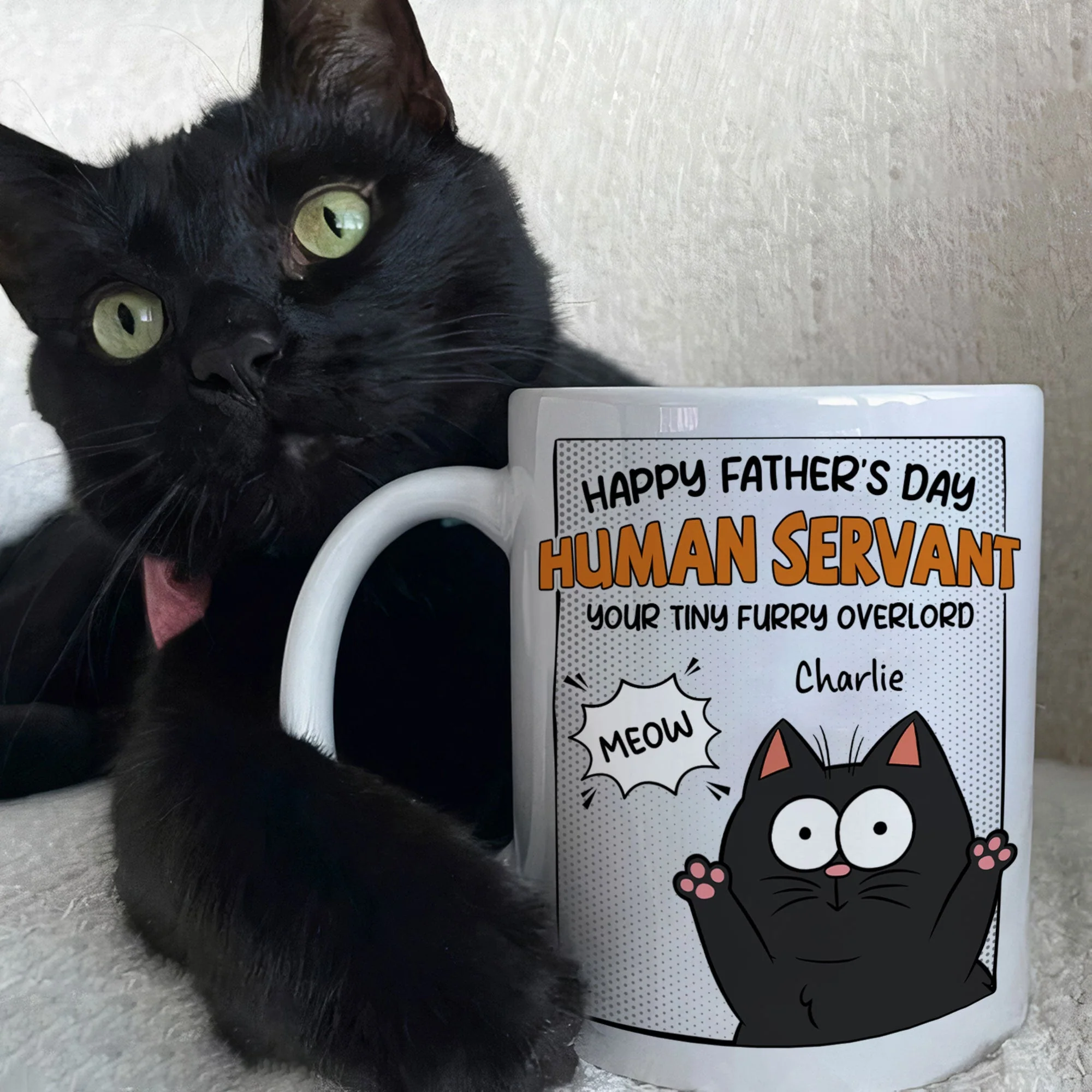 Happy Father's Day Human Servant - Personalized Mug for Cat Dad - Image 3