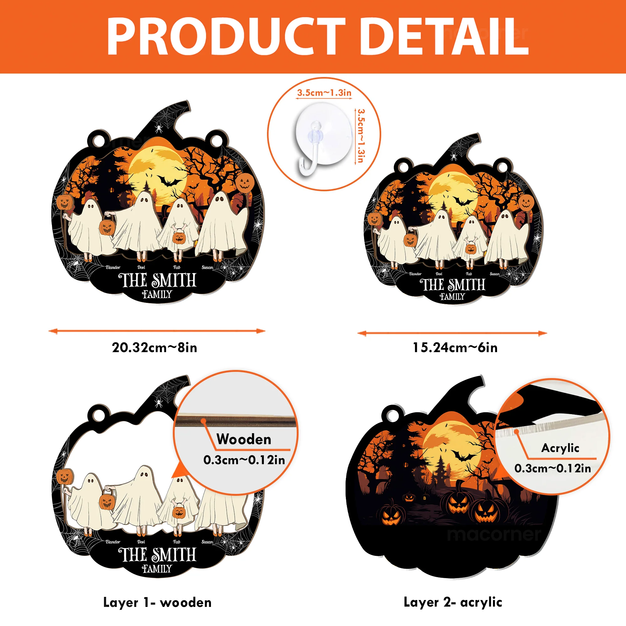 Happy Ghost Family Halloween - Personalized Window Hanging Suncatcher Ornament - Image 4