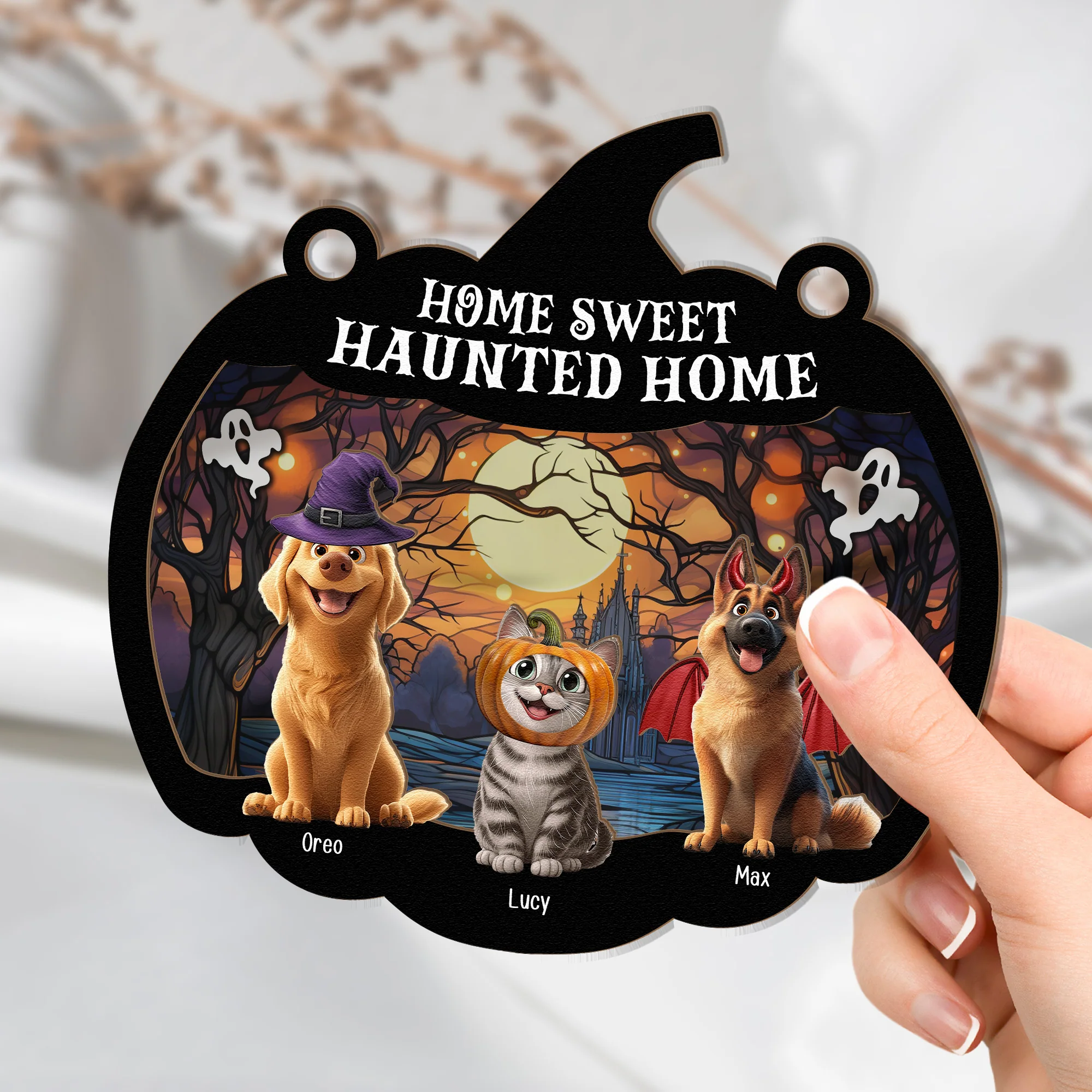 Happy Halloween Home Sweet Haunted Home - Personalized Window Hanging Suncatcher Ornament - Image 3