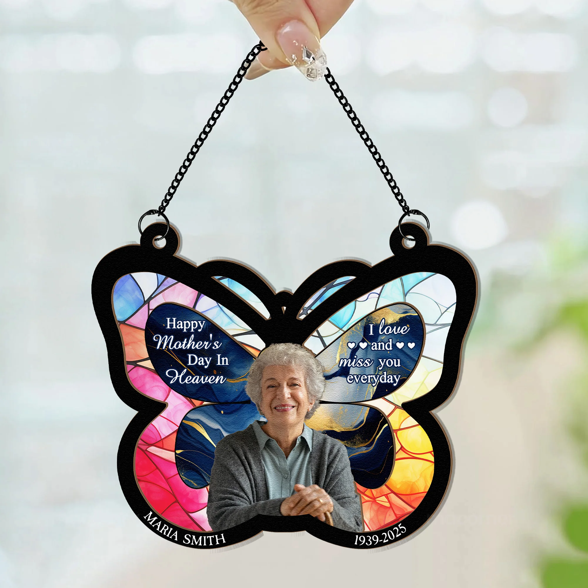Happy Mother's Day In Heaven - Personalized Window Hanging Suncatcher Photo Ornament - Image 4