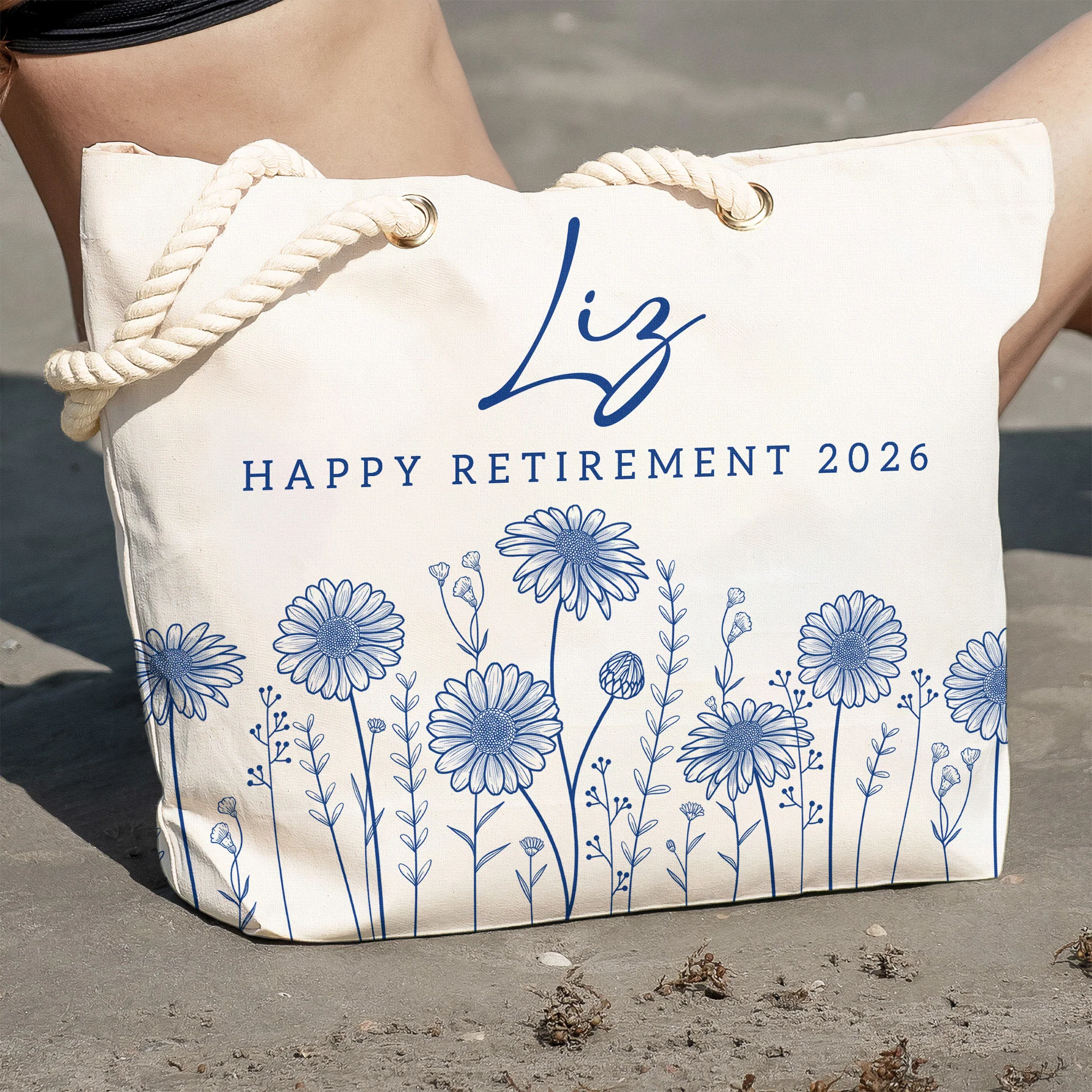 Happy Retirement Custom Birth Flower & Name - Personalized Beach Bag - Image 4