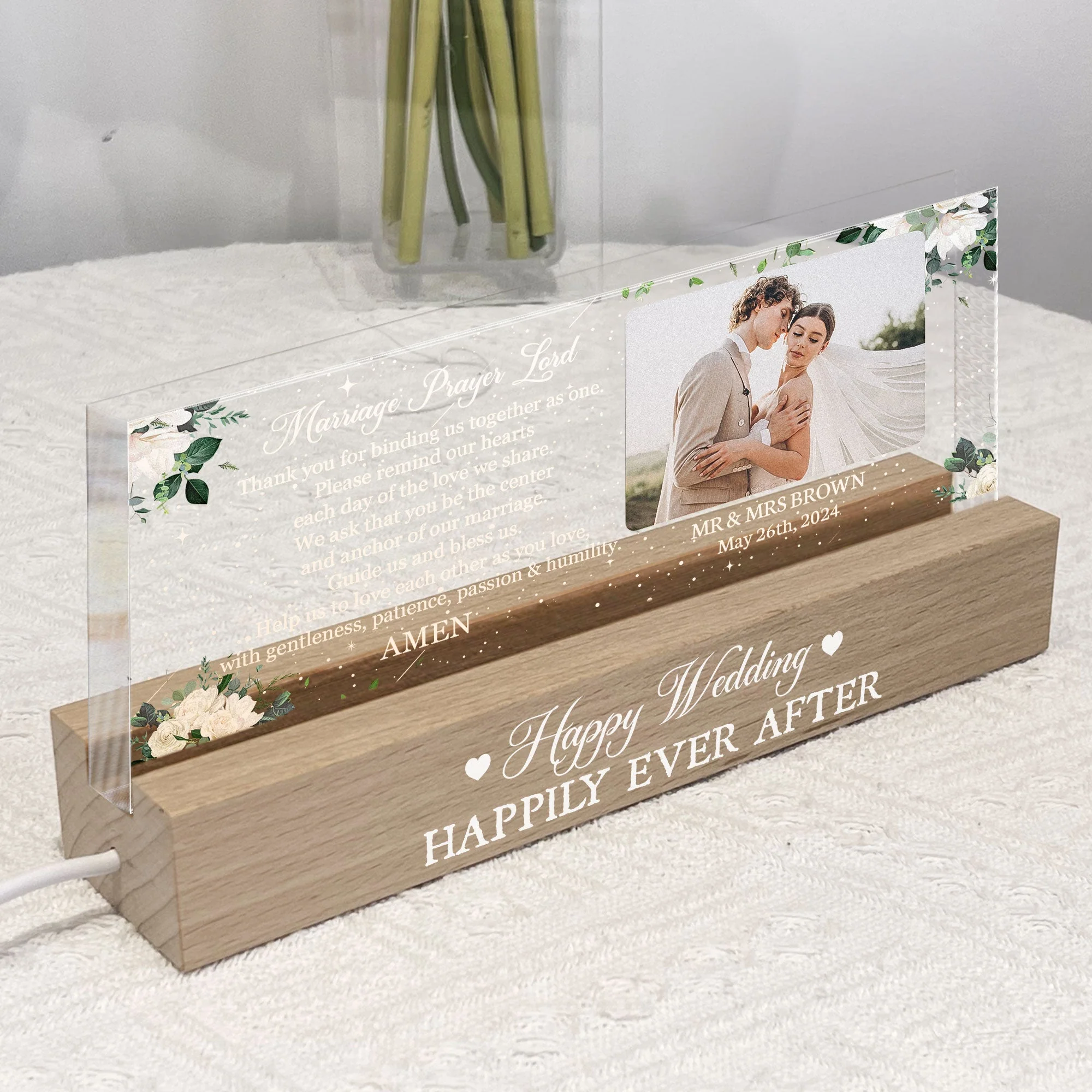 Happy Wedding Thank You For Binding Us Together - Personalized Photo LED Night Light - Image 4