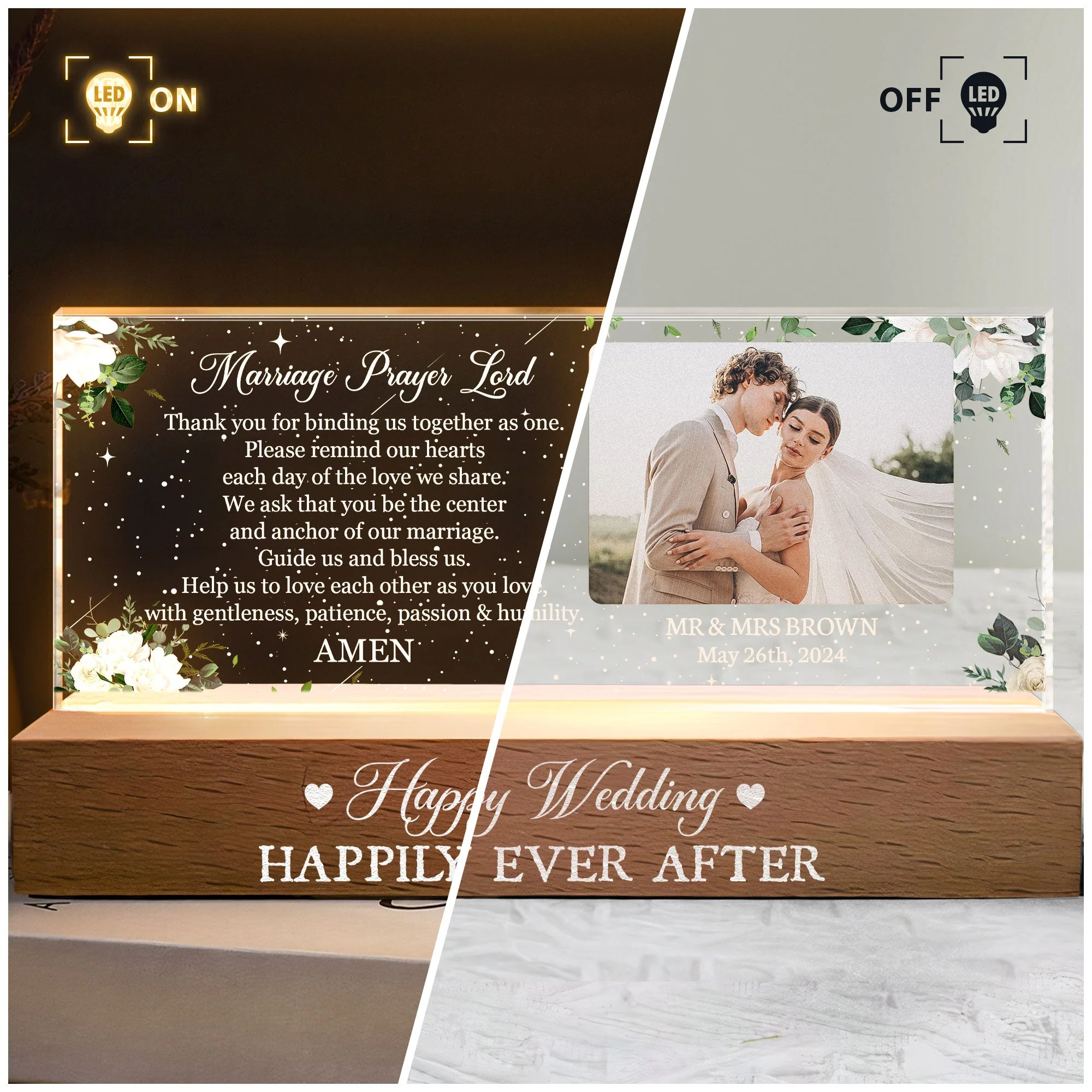 Happy Wedding Thank You For Binding Us Together - Personalized Photo LED Night Light - Image 5