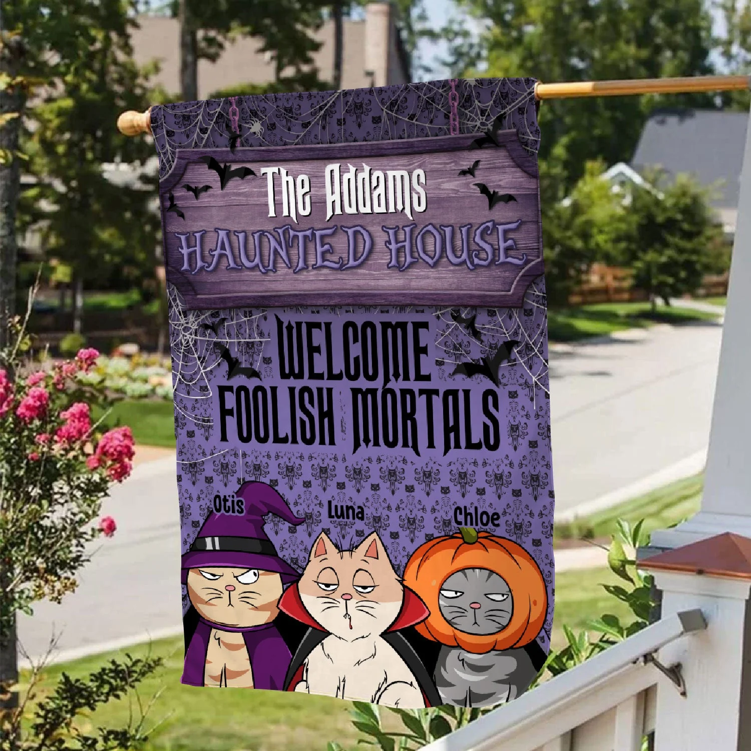 Haunted House Welcome Foolish Mortals - Personalized Flag - Image 5
