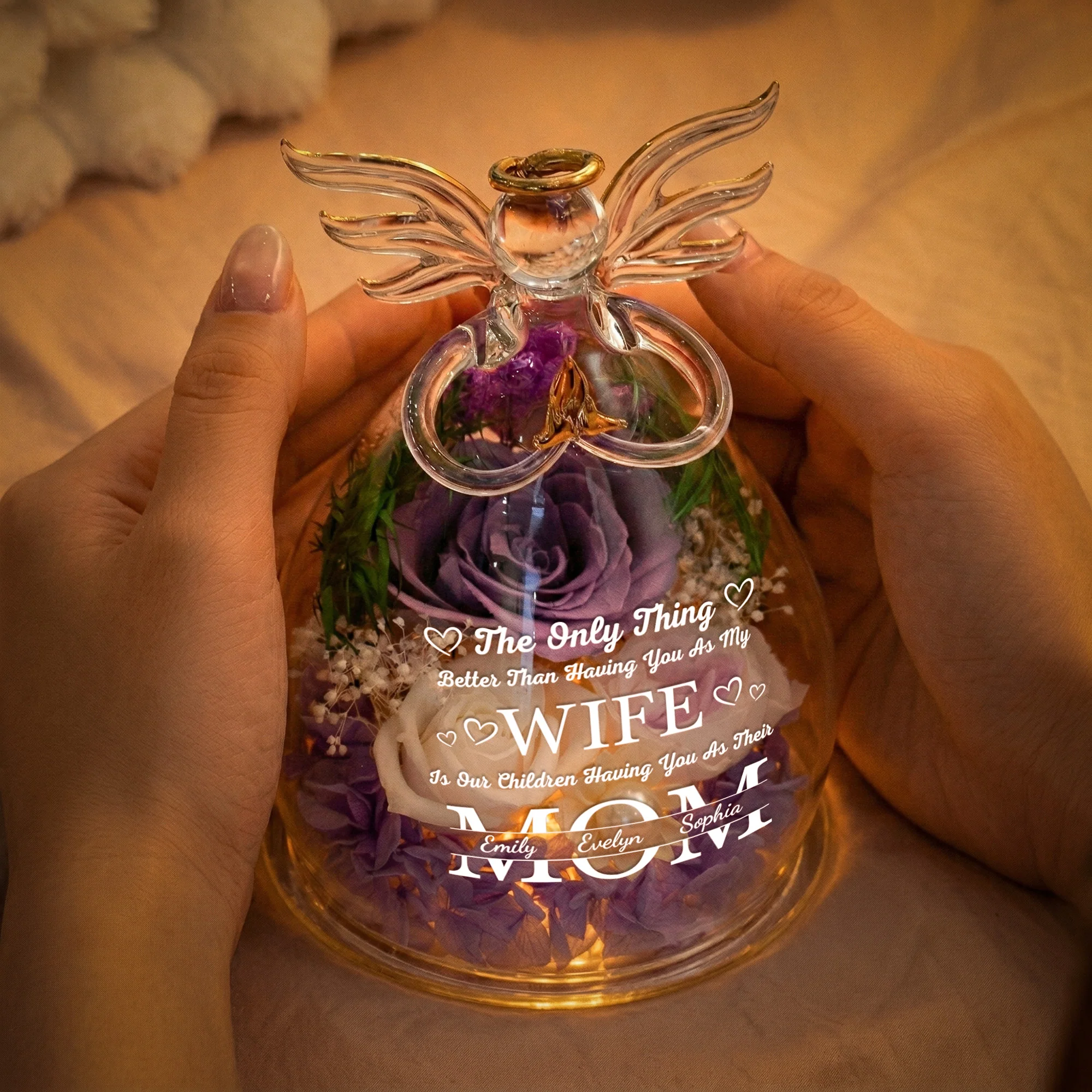 Having You As My Wife Mother's Day Gift For Wife - Personalized Flower In Glass Angel Figurines - Image 3