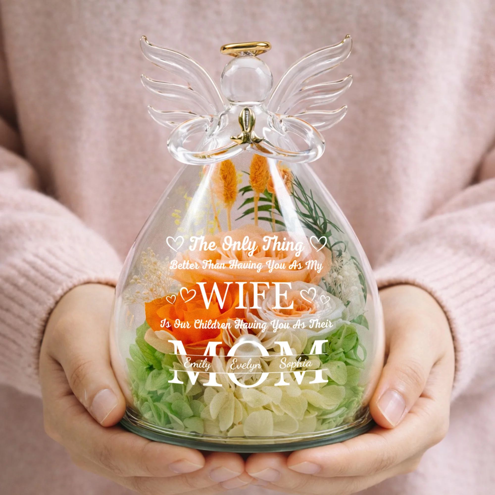 Having You As My Wife Mother's Day Gift For Wife - Personalized Flower In Glass Angel Figurines - Image 6
