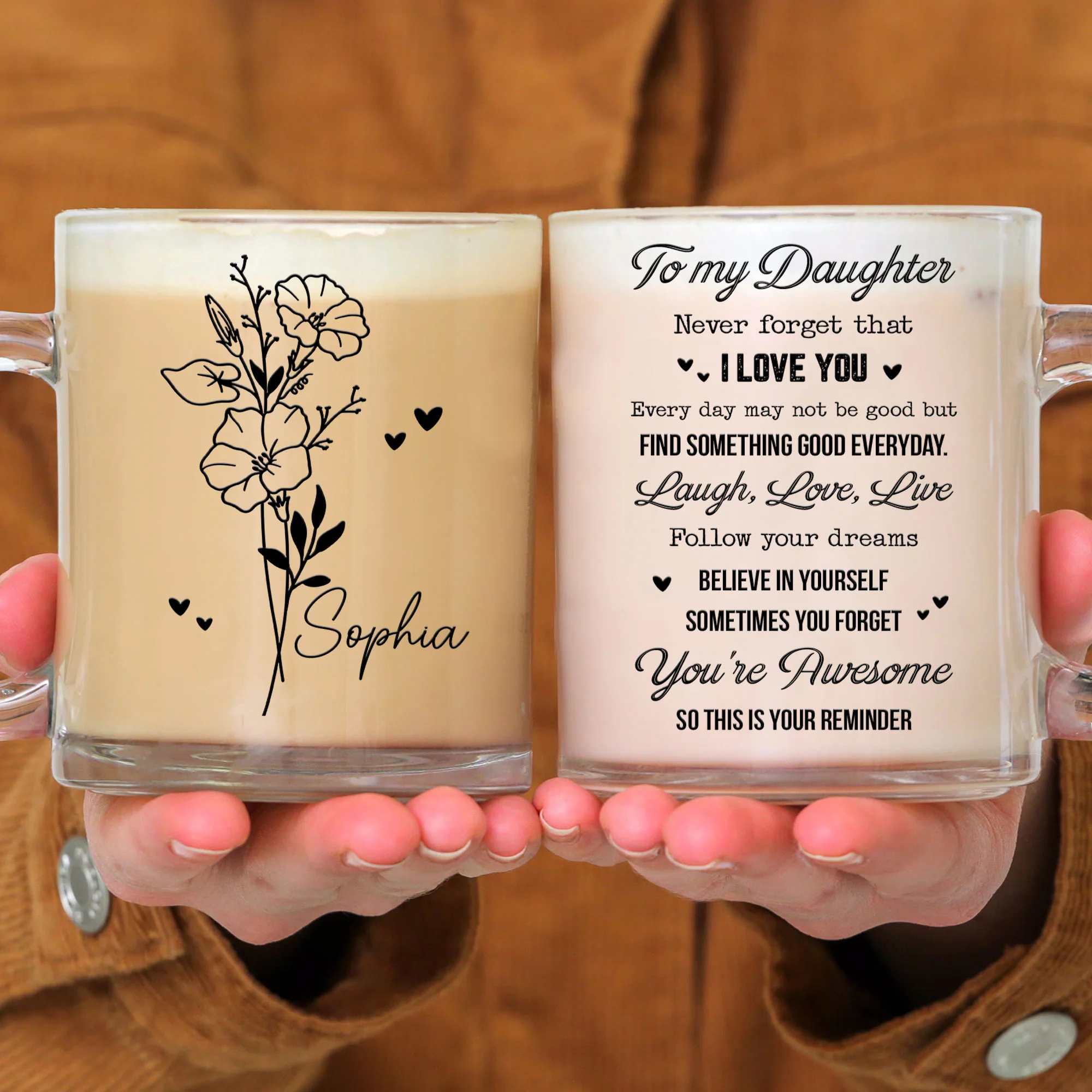 Having You For A Daughter I Can Be Eternally - Personalized Glass Mug - Image 4