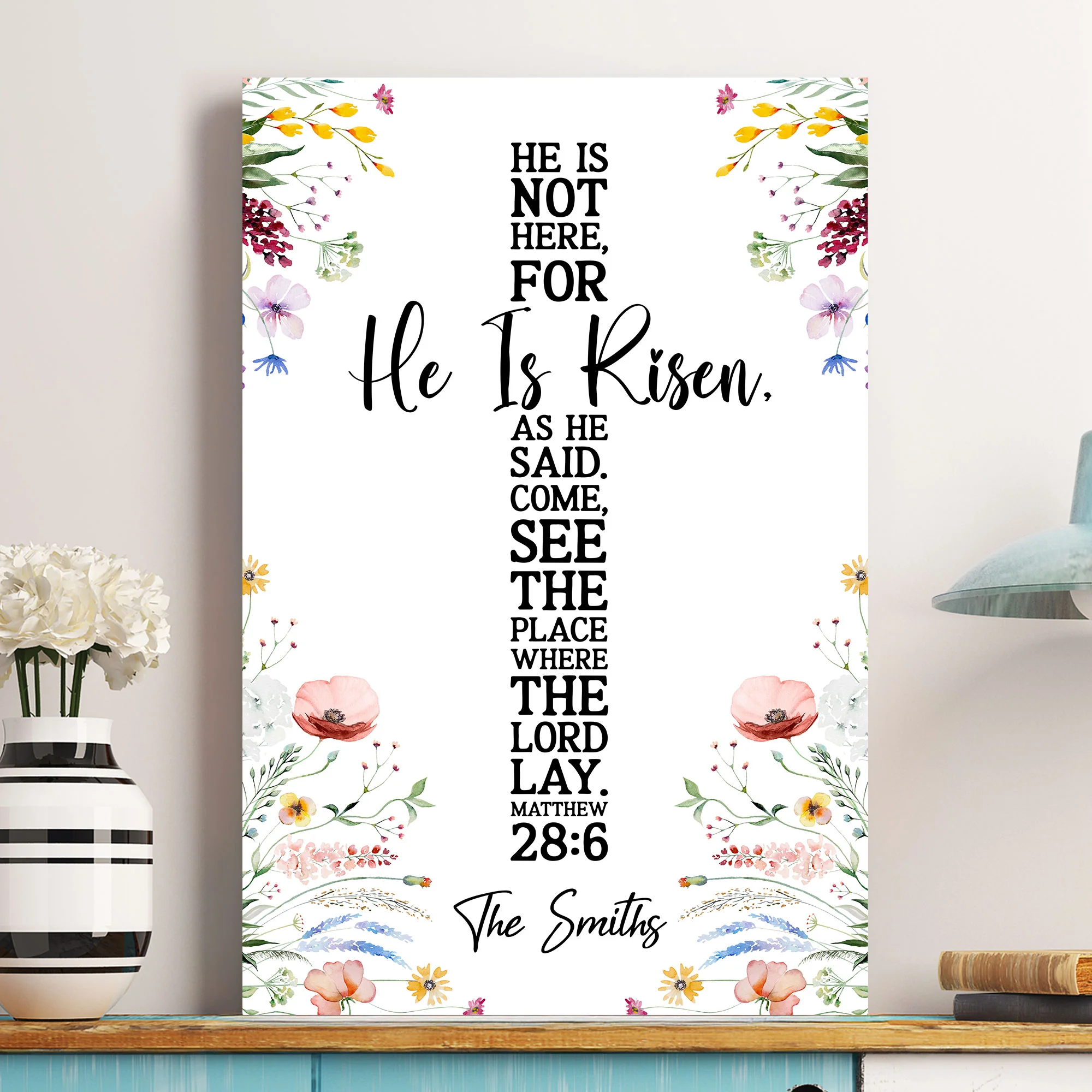 He Is Risen As He Said Easter Decor Cross Flower - Personalized Poster - Image 2